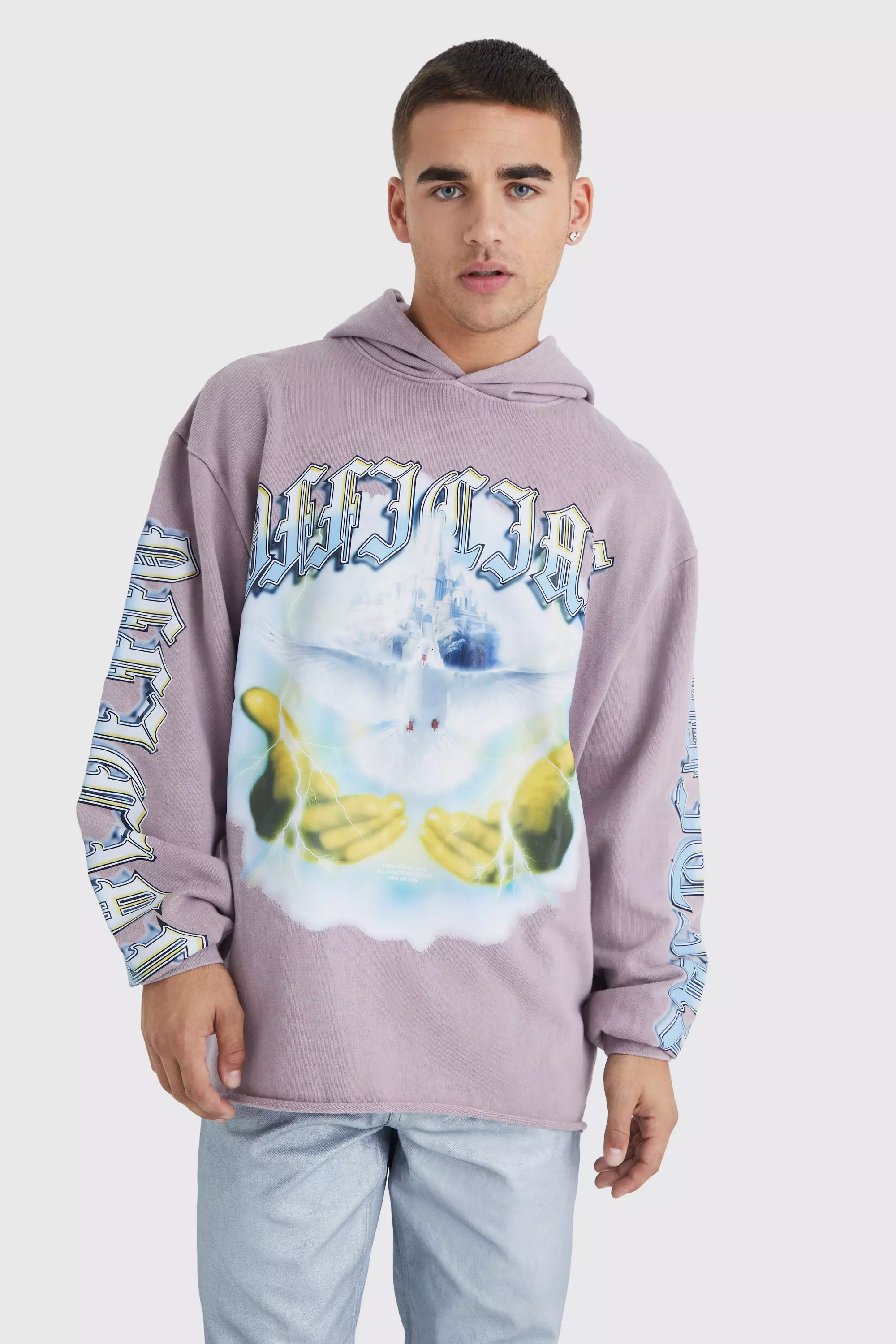 Graphic raw cheap cut hoodie