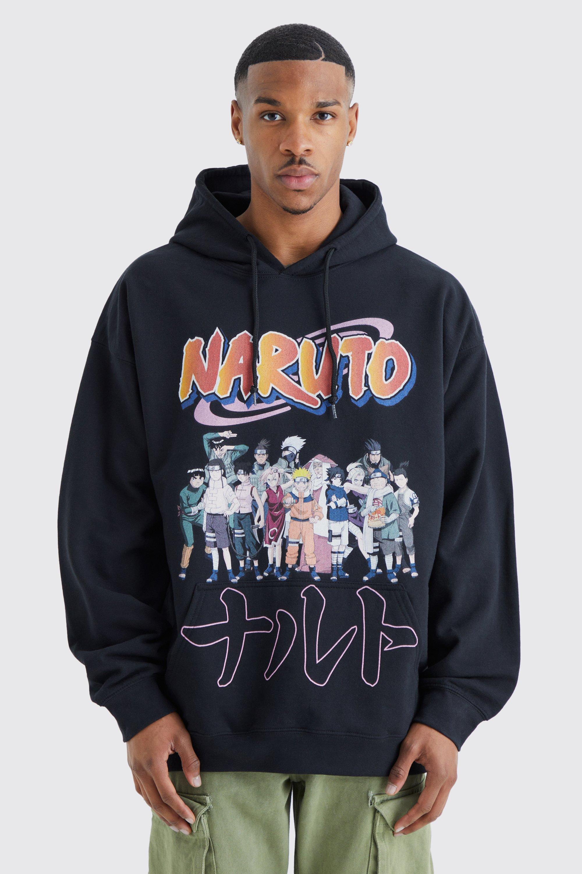 Mens Black Oversized Naruto License Hoodie, Black