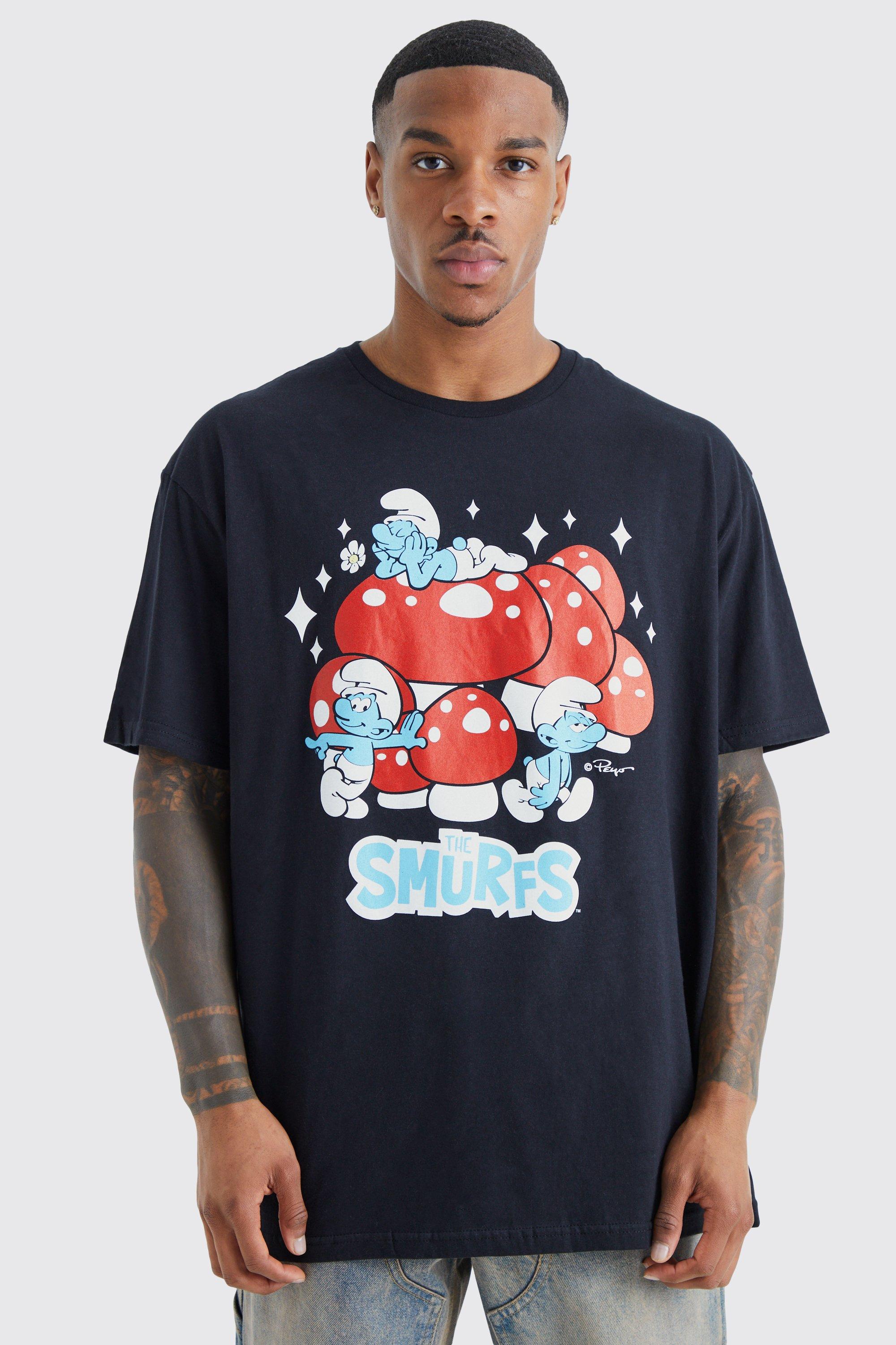 Mens Black Oversized Smurf License T-shirt, Black