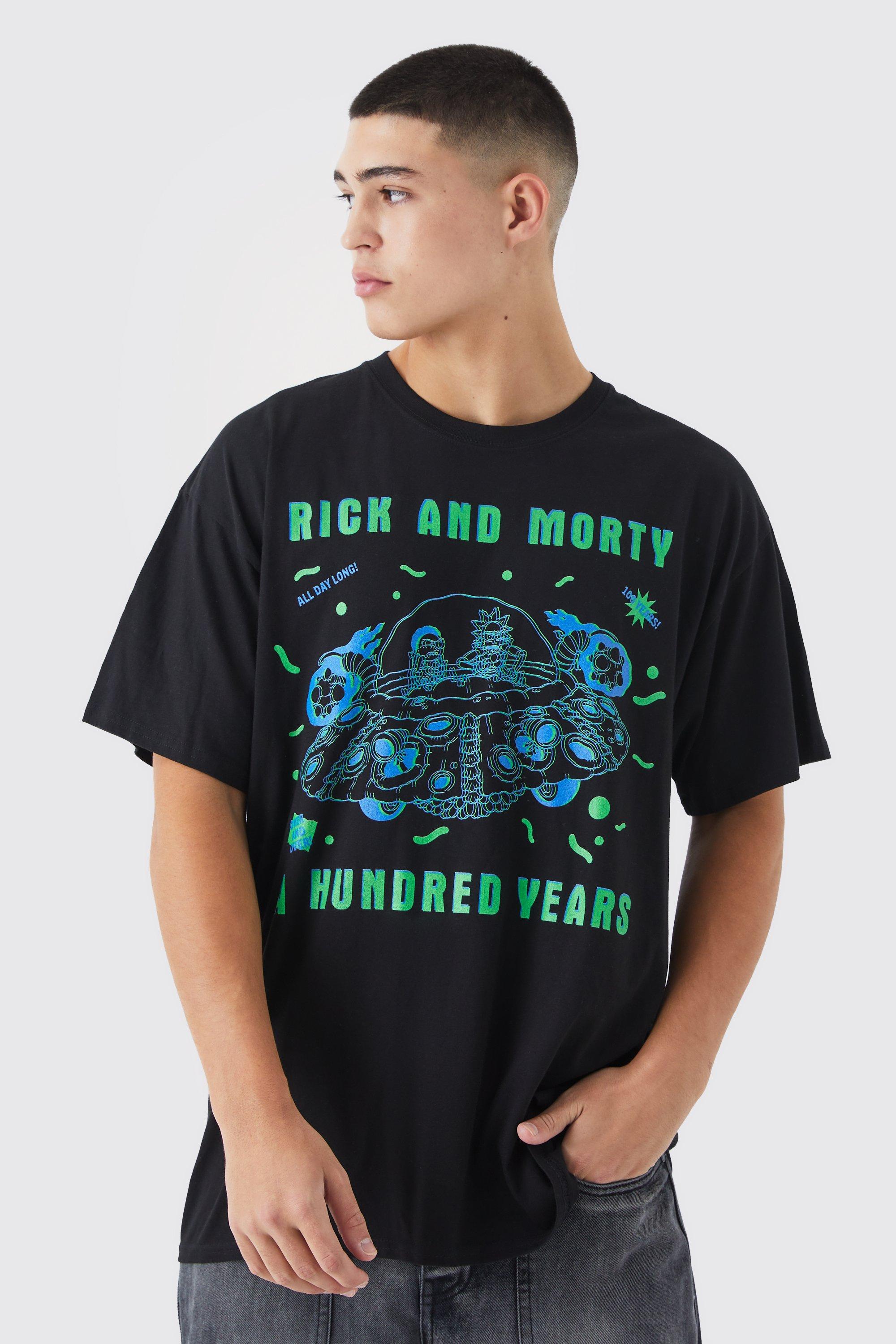 Mens Black Oversized Rick And Morty License T-shirt, Black