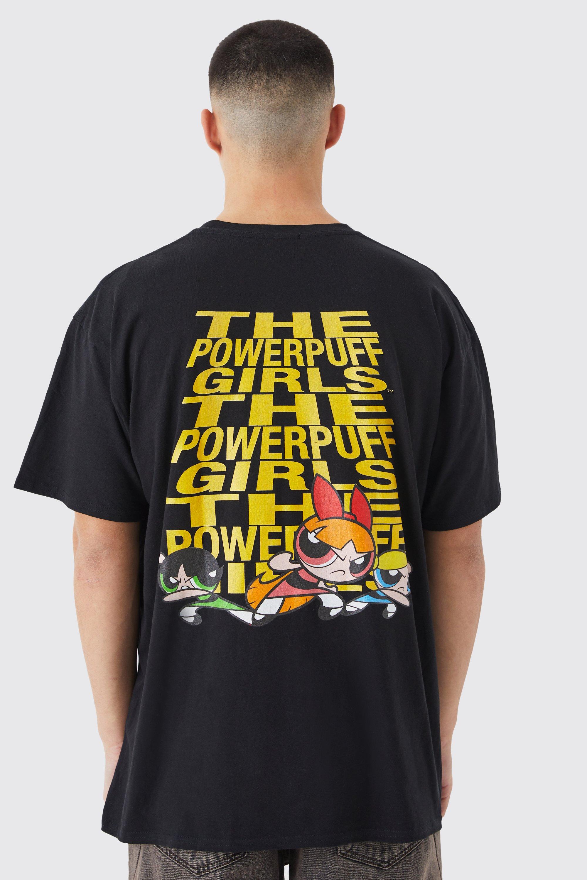 Mens Black Oversized Powerpuff Girls License T-shirt, Black
