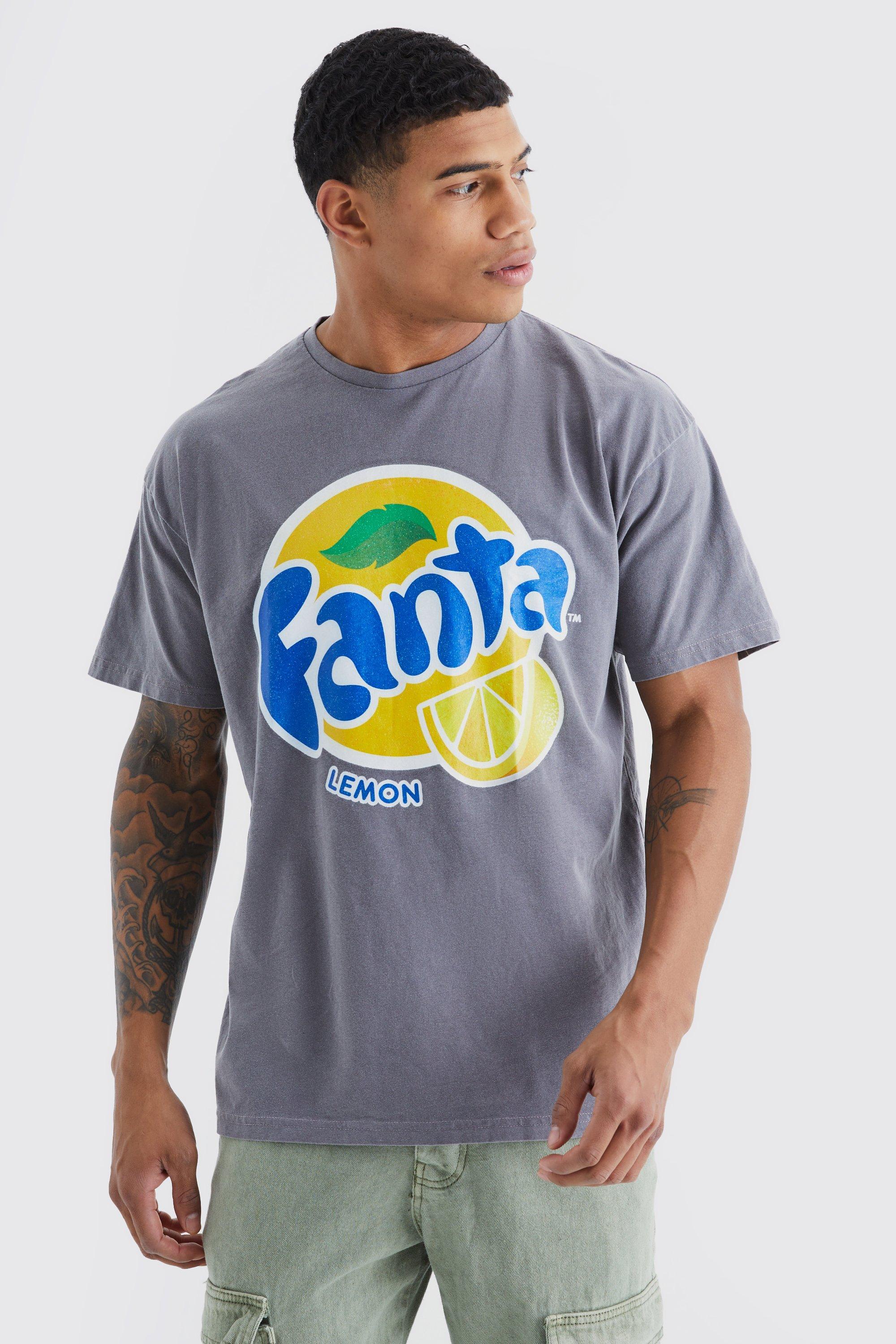 Mens Grey Oversized Fanta Lemon Wash License T-shirt, Grey