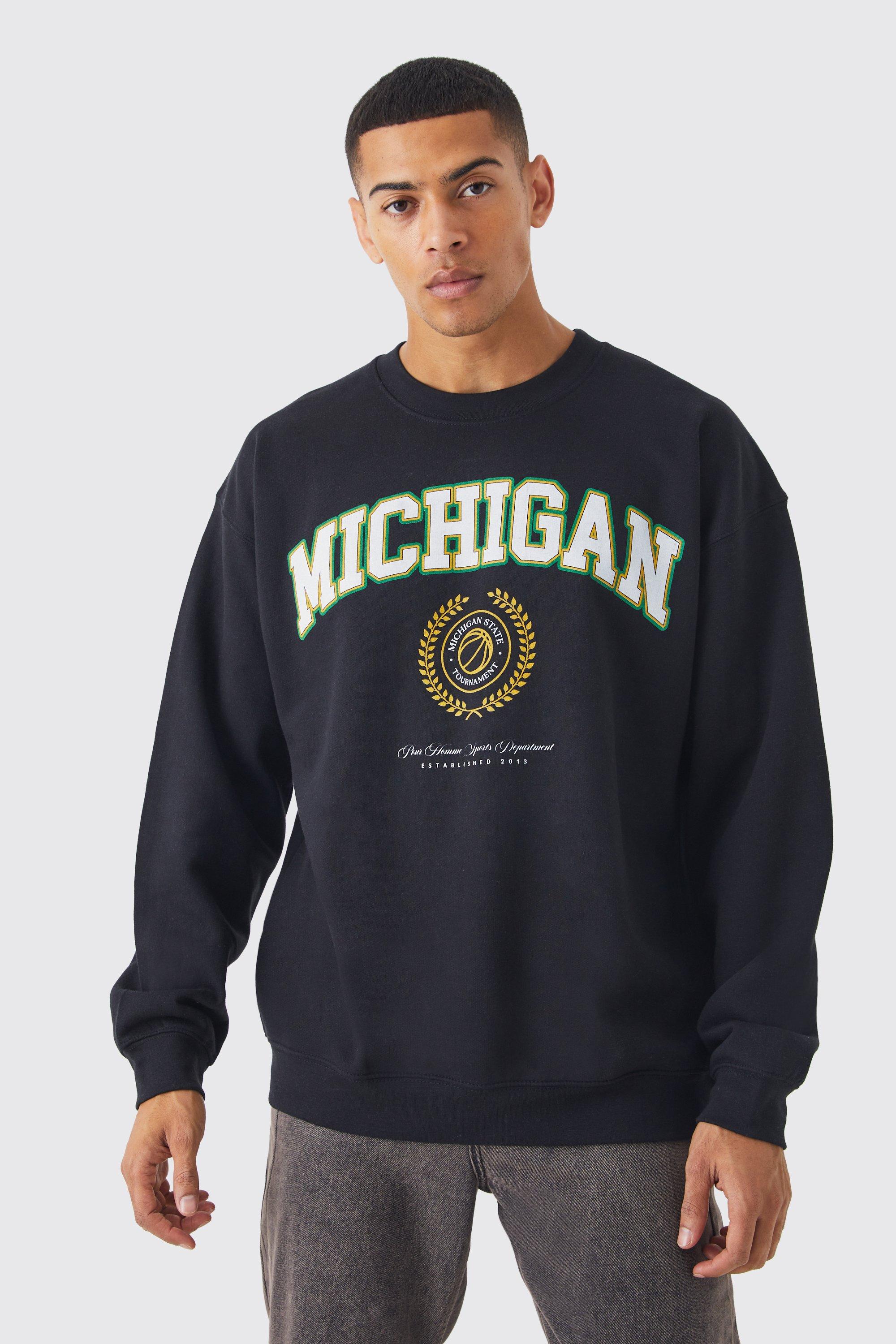 Mens Black Oversized Michigan Print Sweatshirt, Black