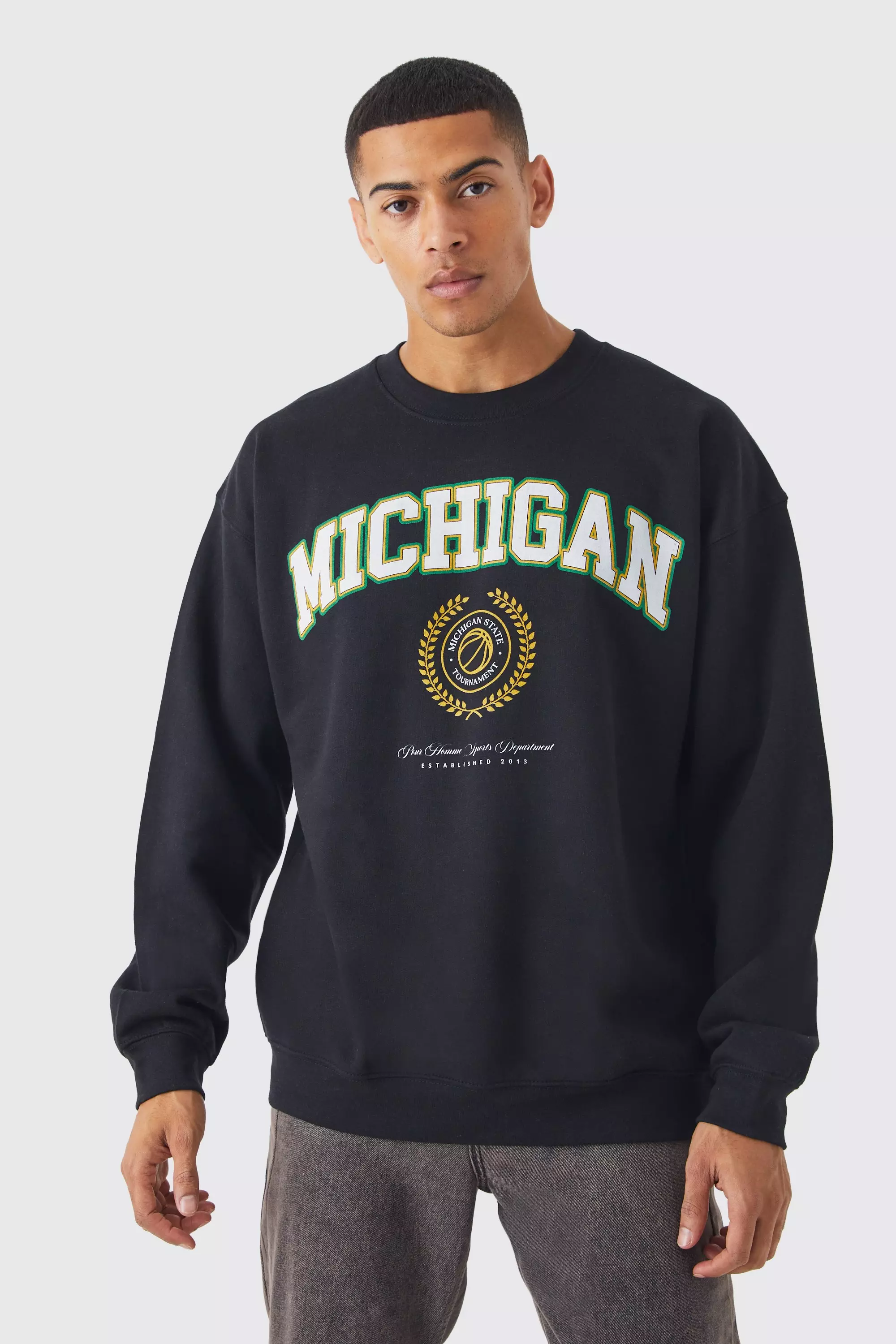 Oversized Michigan Print Sweatshirt | boohooMAN USA