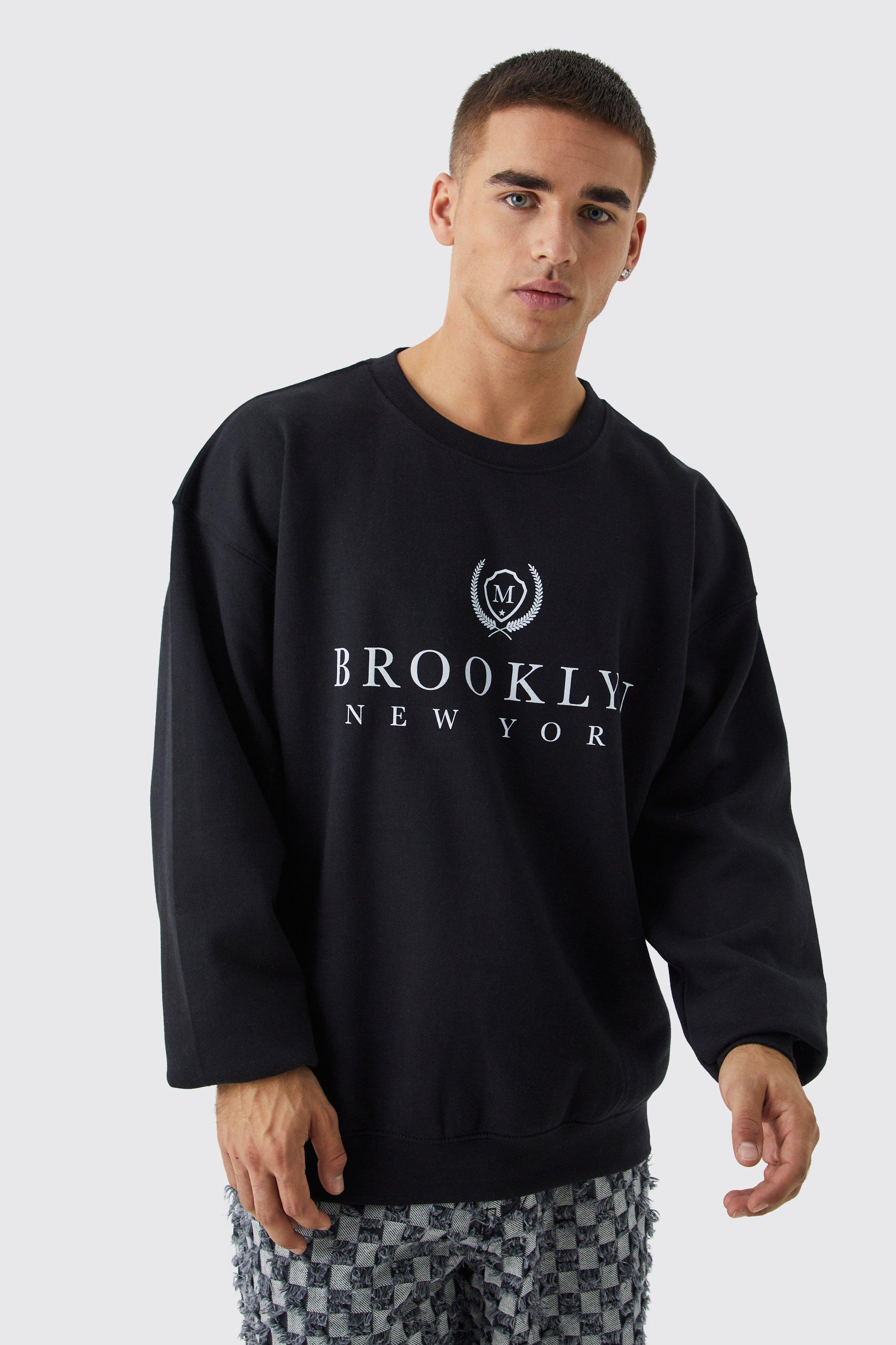 Mens Black Oversized Brooklyn Graphic Sweatshirt, Black