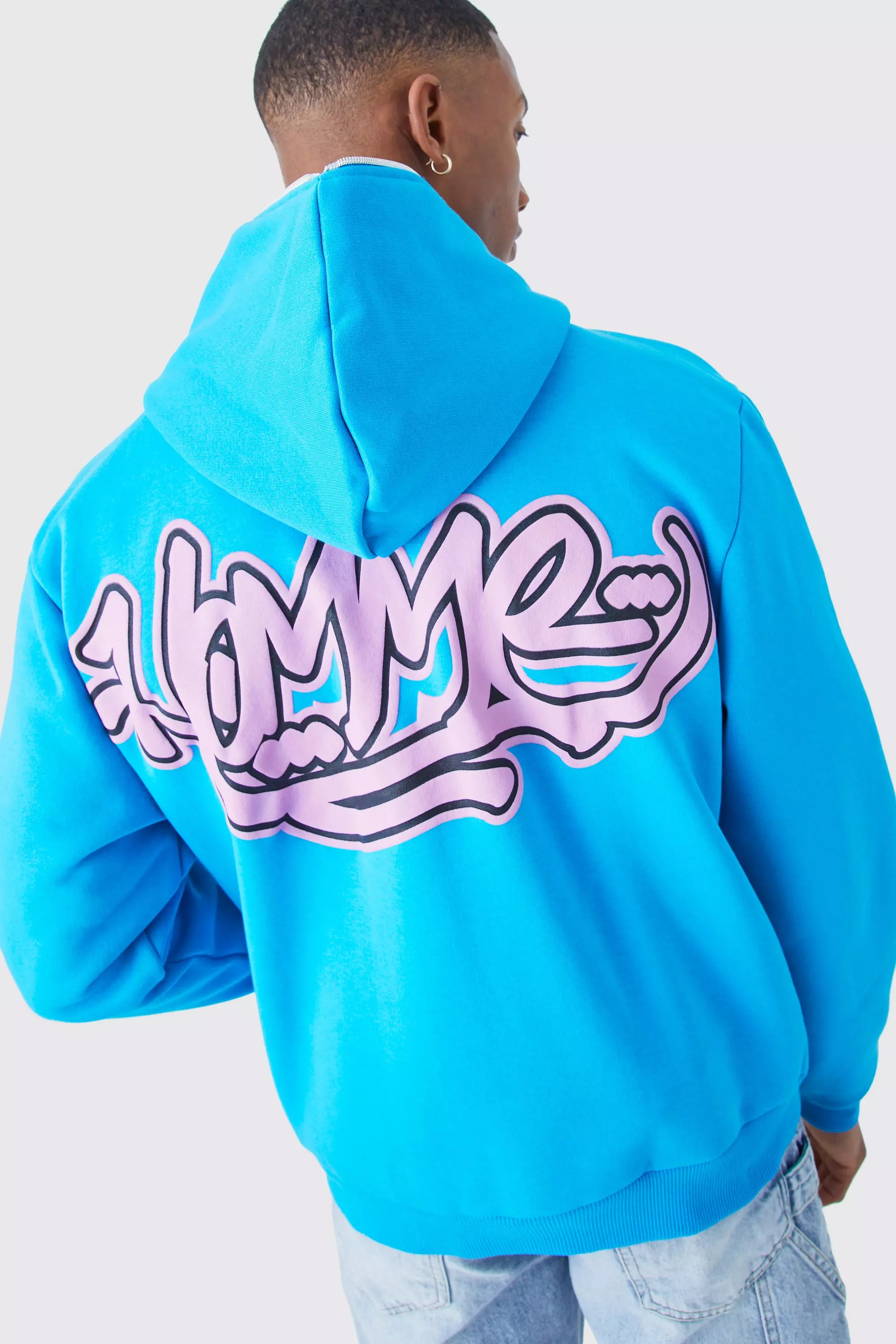 Homme Graffiti Boxy Full Zip Through Hoodie