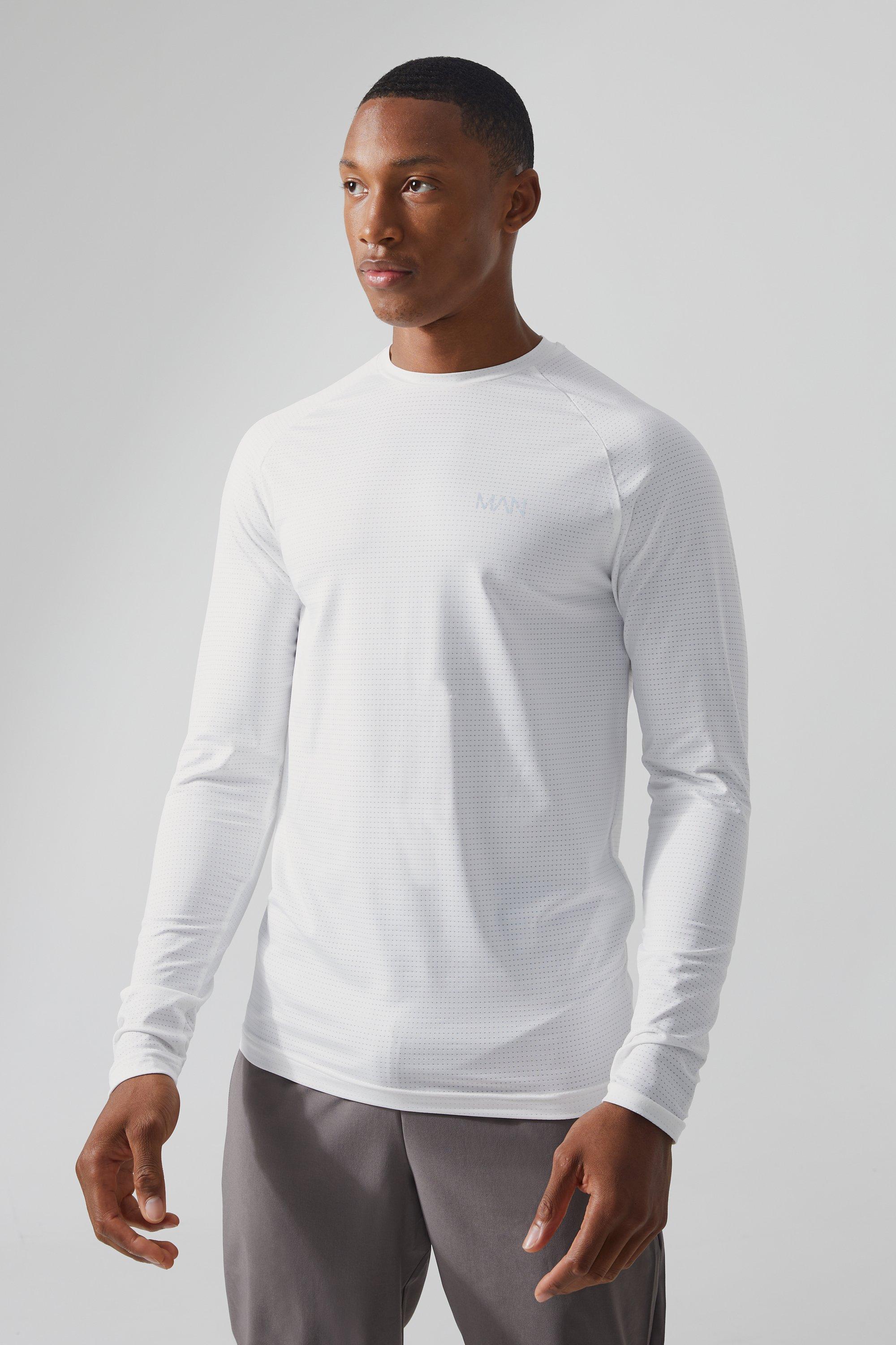 Mens White Man Active Muscle Mesh Performance Long Top, White