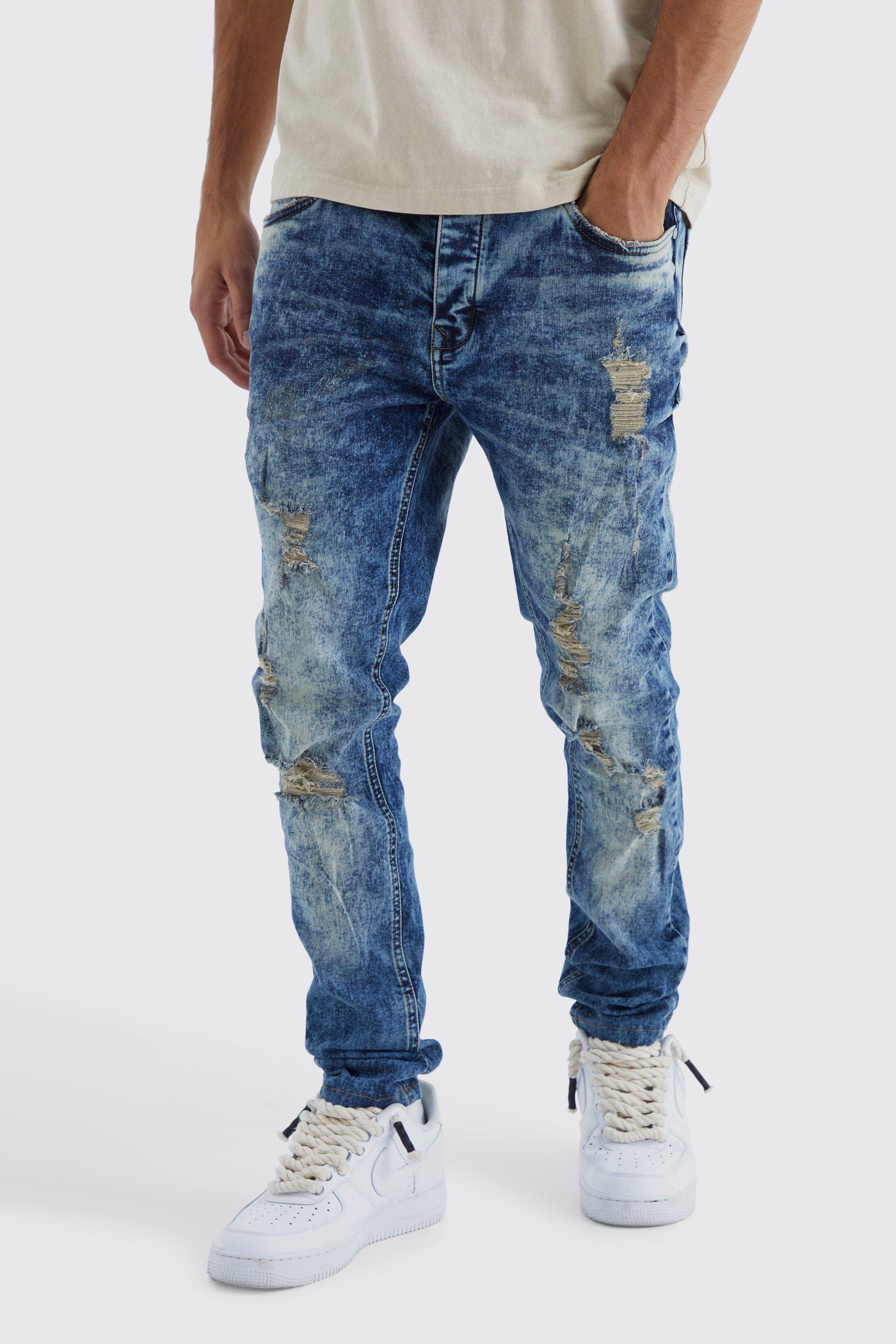 Image of Jeans Skinny Fit in Stretch con strappi, Azzurro