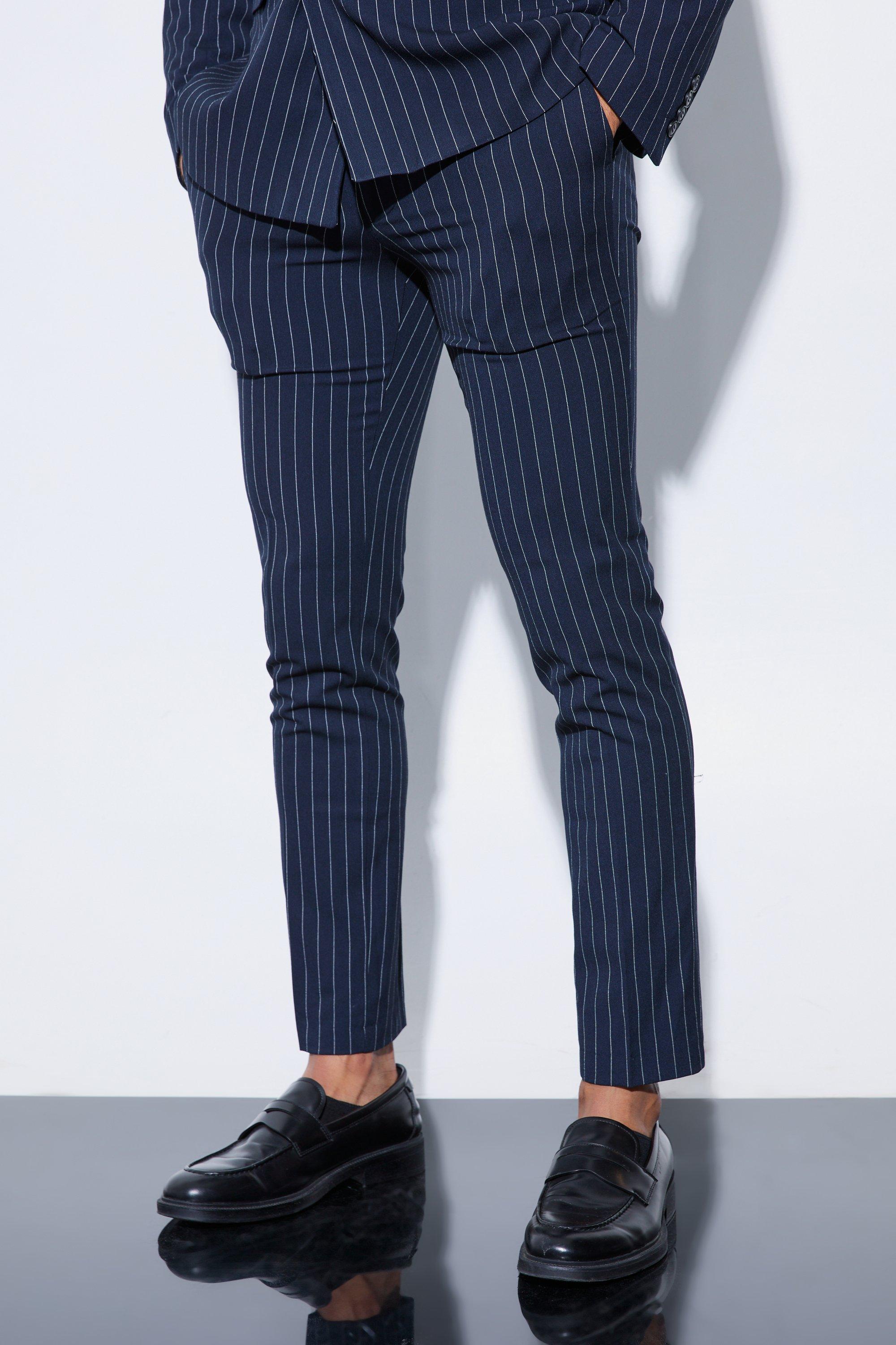 pantalon de costume skinny à rayures fines homme - bleu - 32, bleu