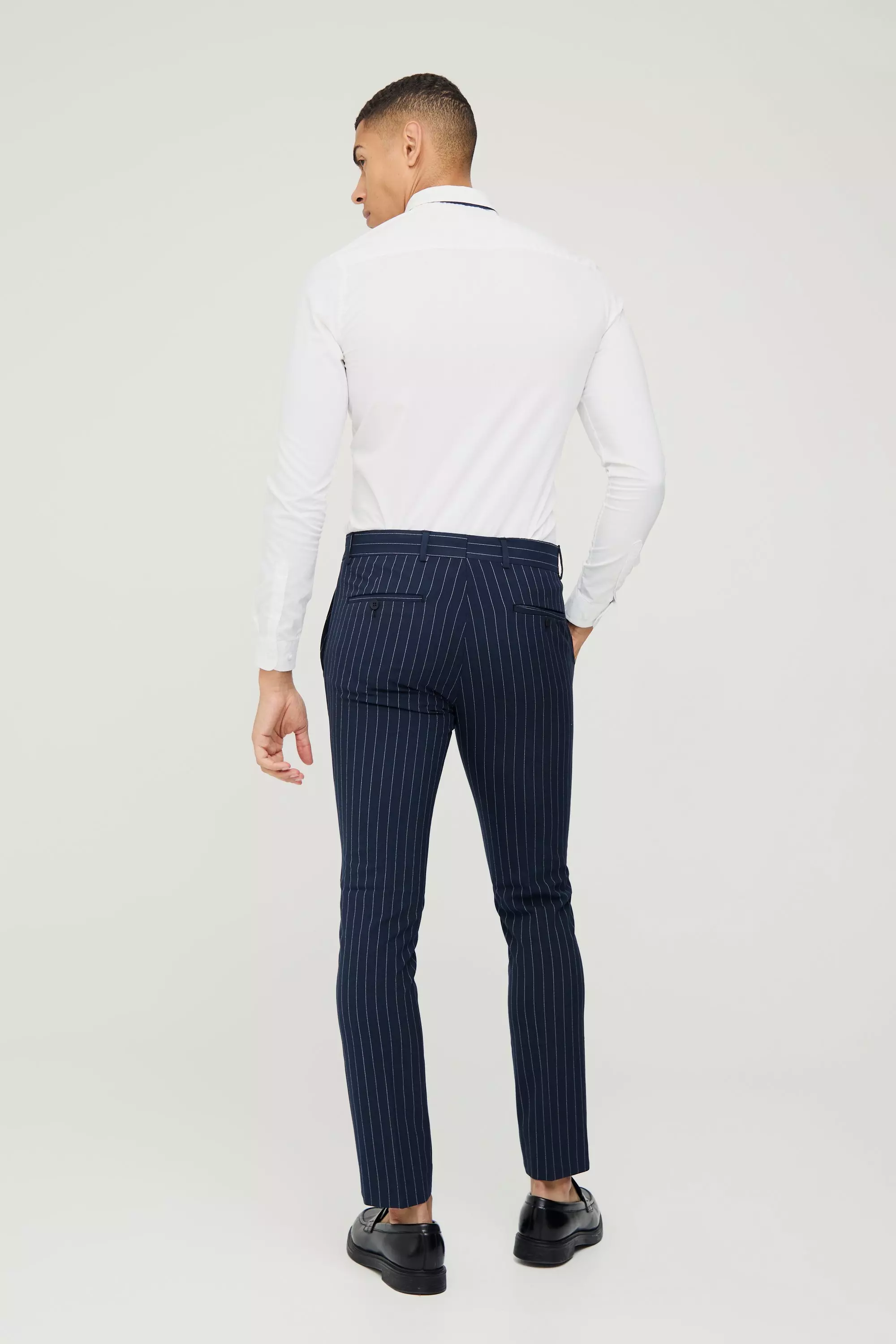 Boohooman deals pinstripe trousers