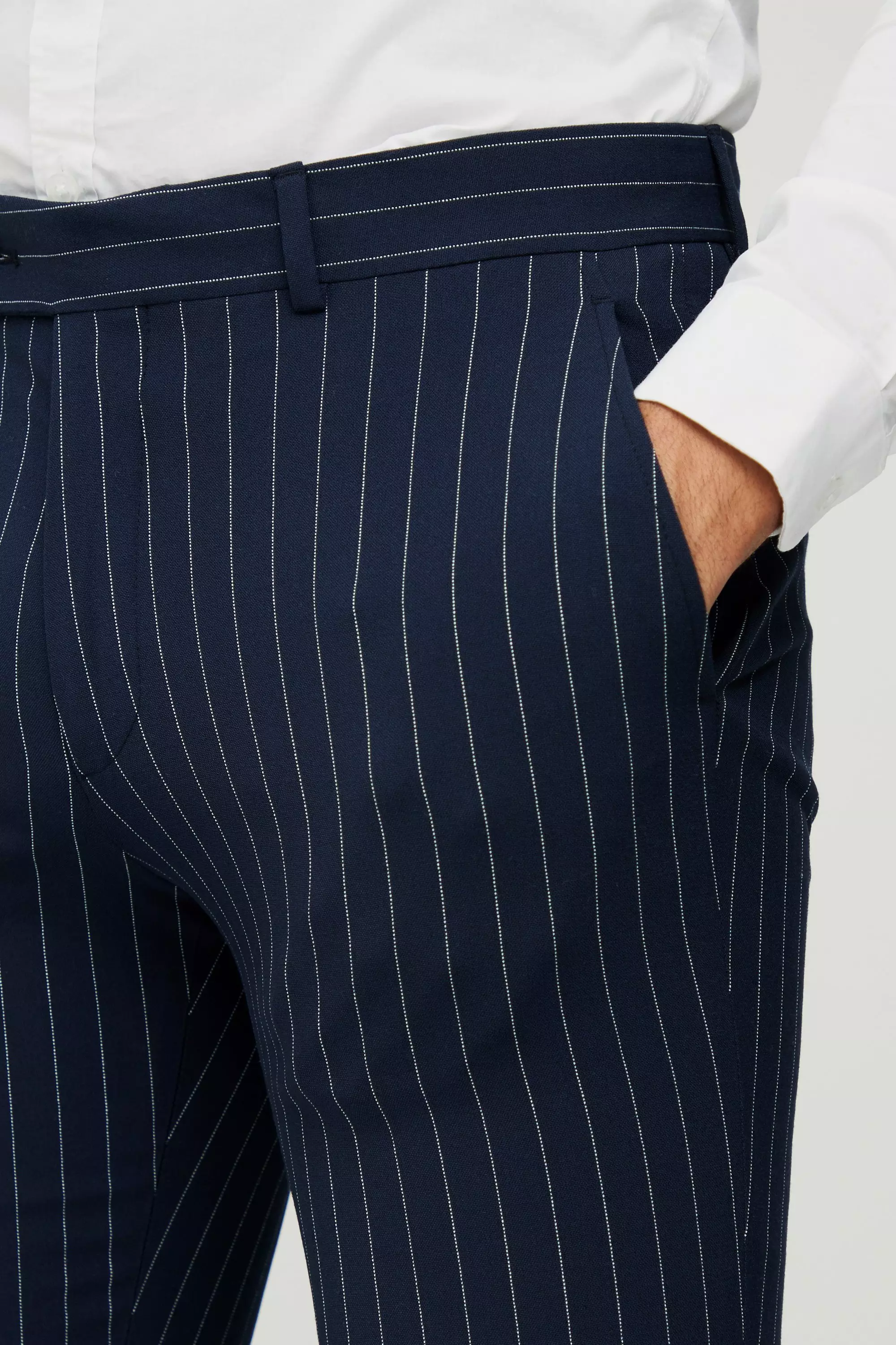 Mens pinstripe skinny on sale trousers