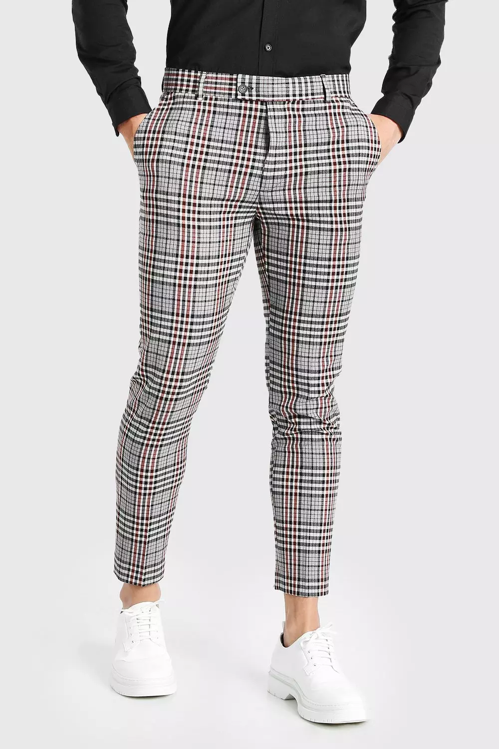 Zara Basic Gray Plaid Slim Pants