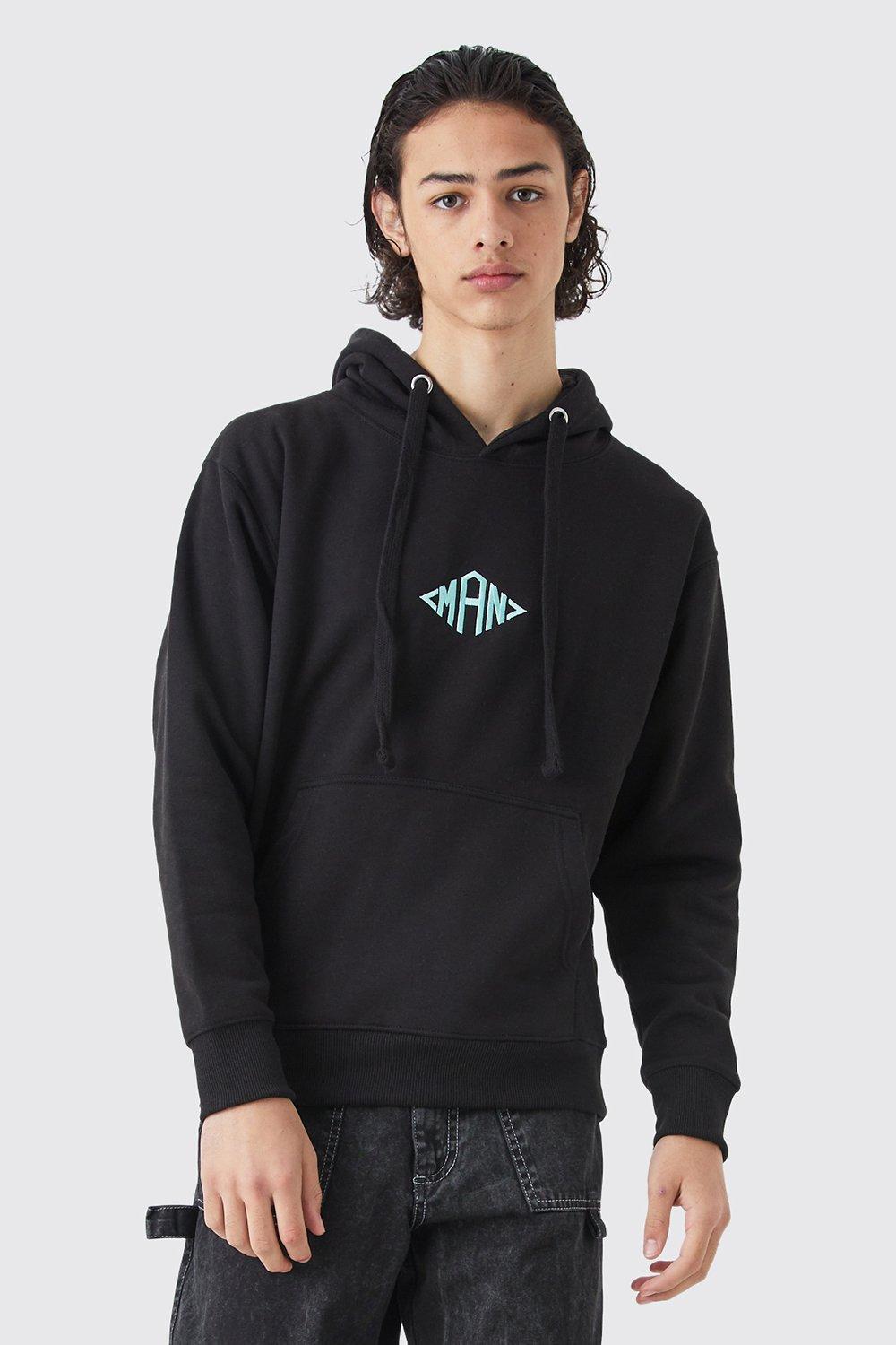 Mens Black Man Oversized Heavyweight Hoodie, Black