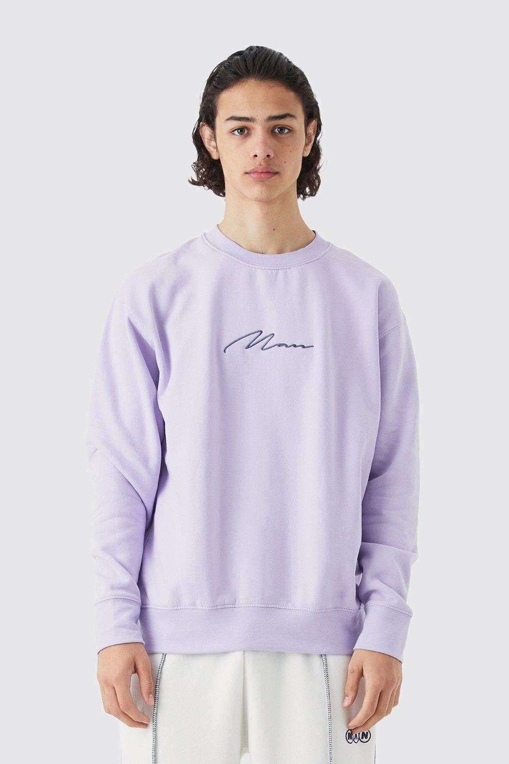 Mens Purple Man Oversized Basic Sweatshirt, Purple