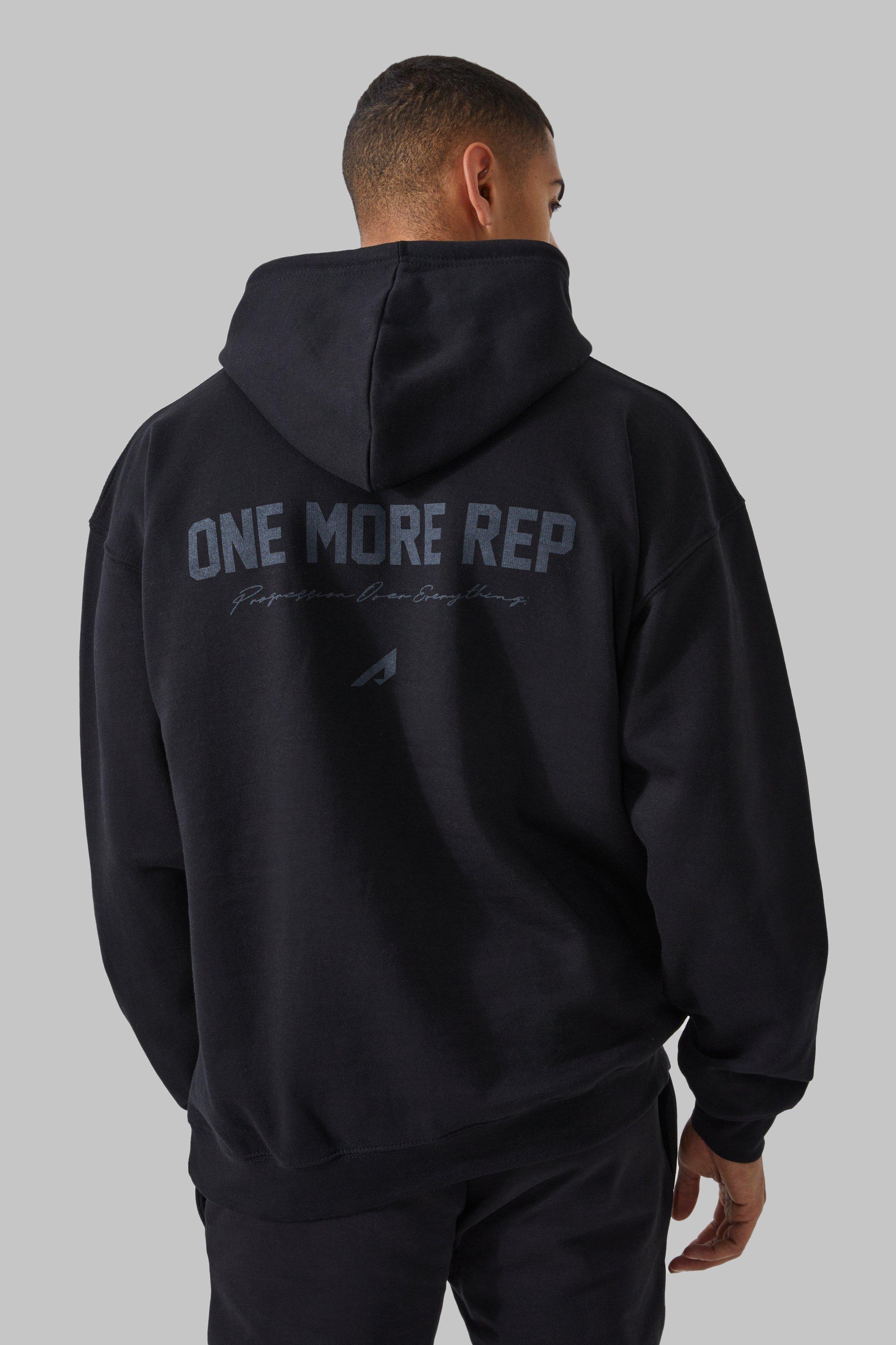 Mens Black Active Oversized One More Rep Hoodie, Black