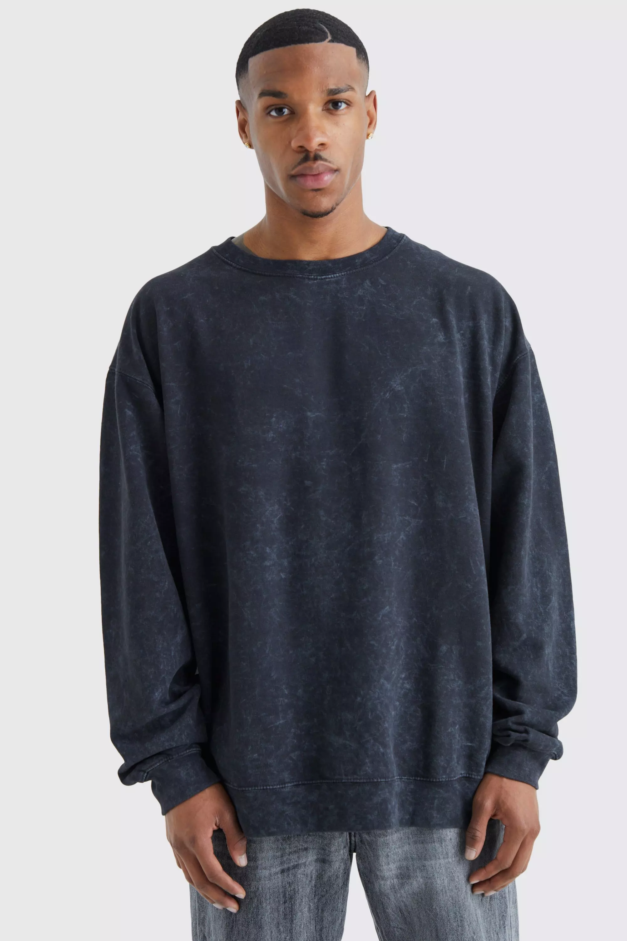 Oversized Rozen Gebleekte Trui Met Print boohooMAN