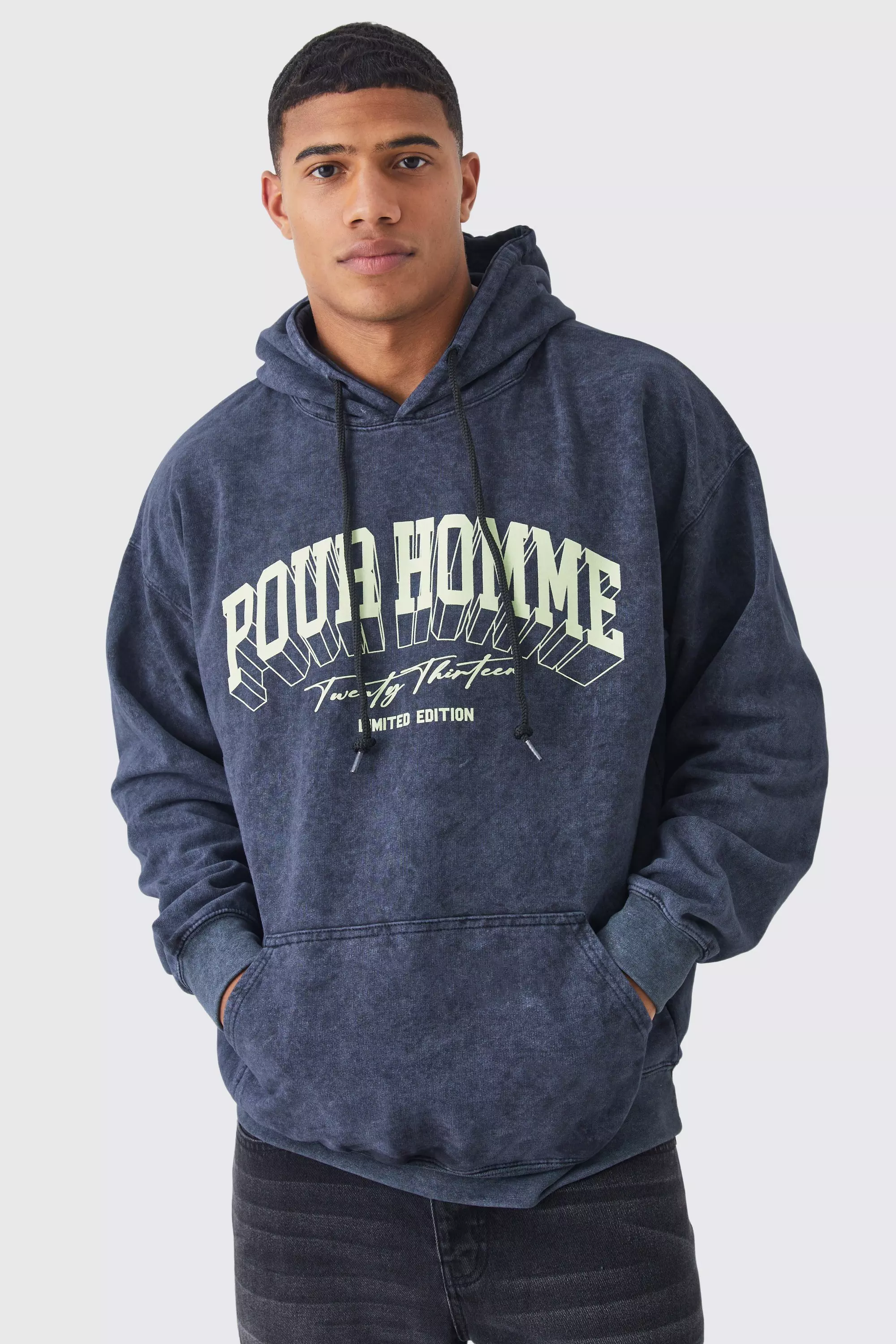 Oversized Pour Homme Wash Graphic Hoodie boohooMAN USA