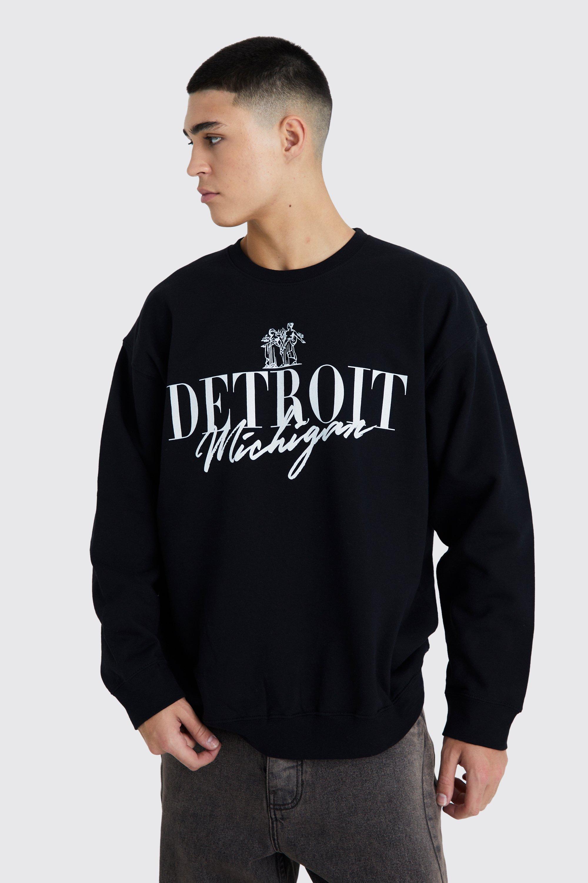 Mens Black Oversized Detroit Graphic Sweatshirt, Black