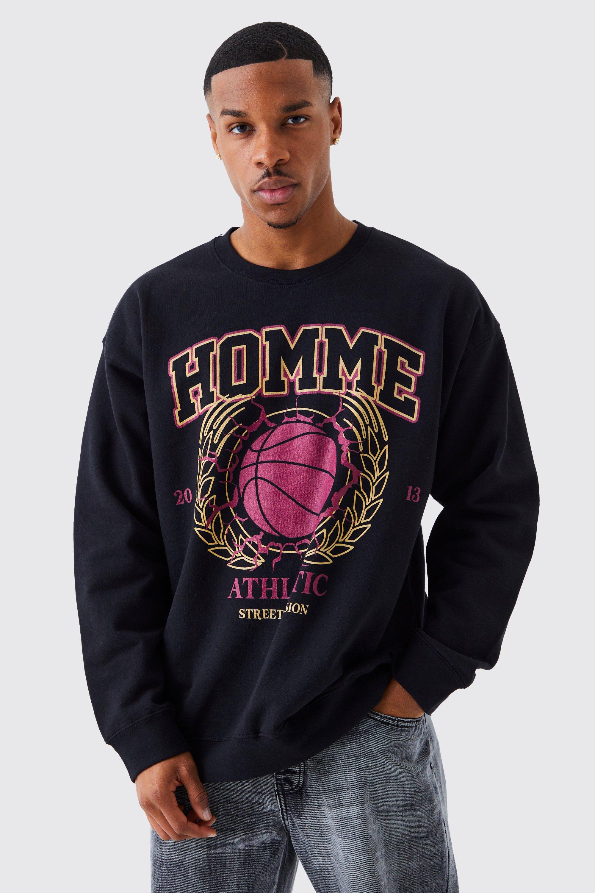 Mens Black Oversized Homme Graphic Sweatshirt, Black