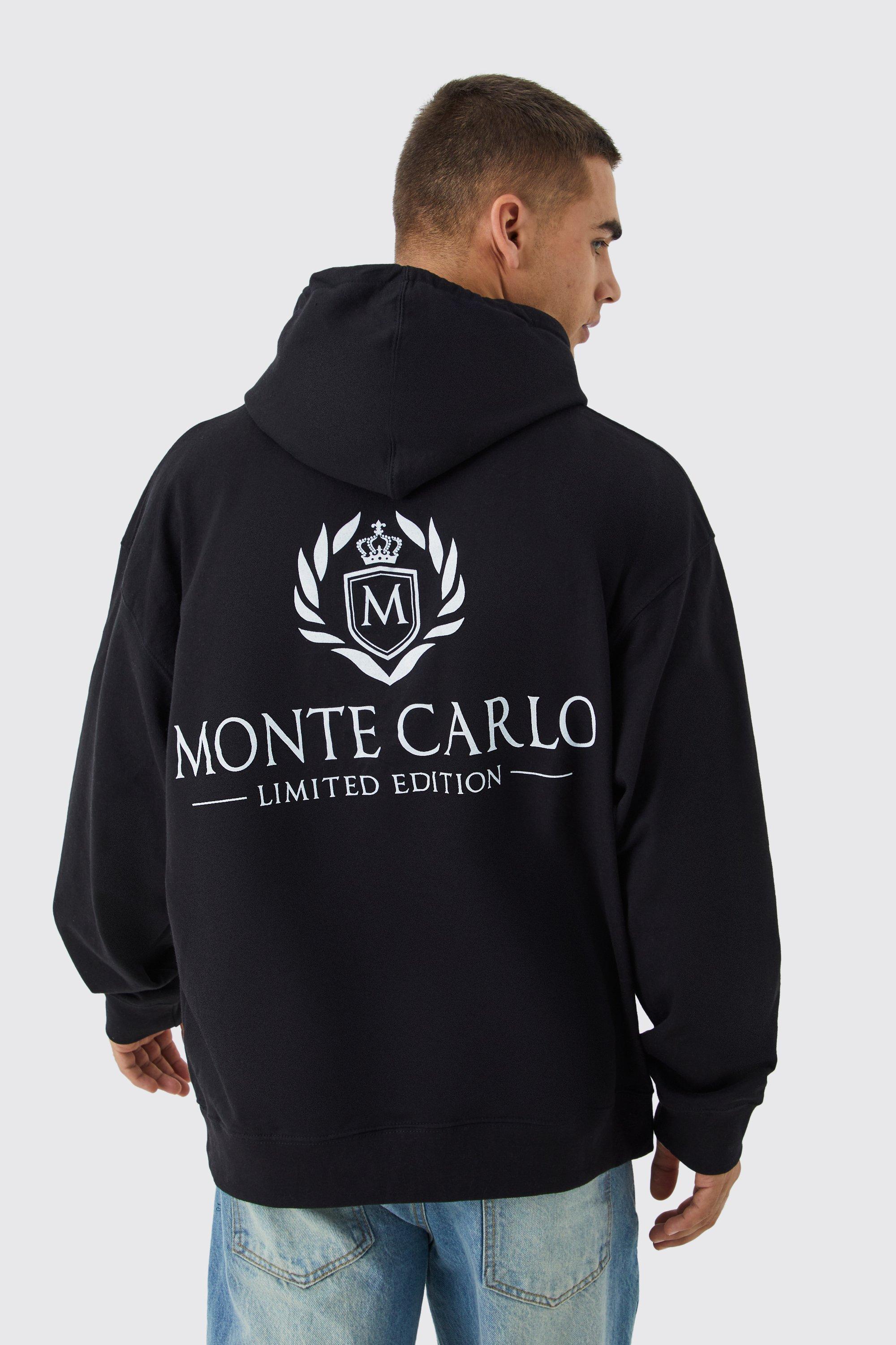 Mens Black Oversized Monte Carlo Graphic Hoodie, Black