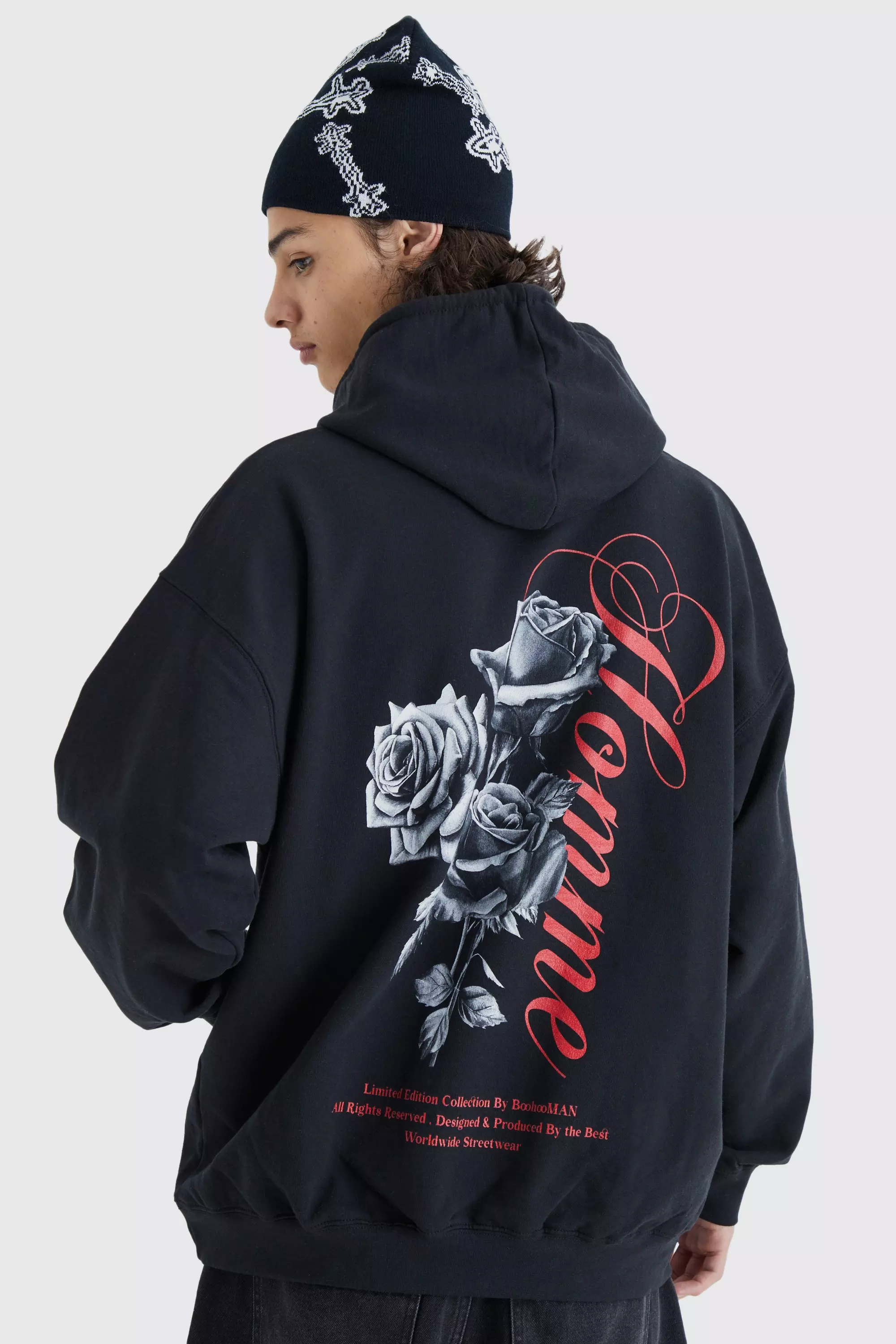 Oversized Homme Flower Hoodie | boohooMAN USA