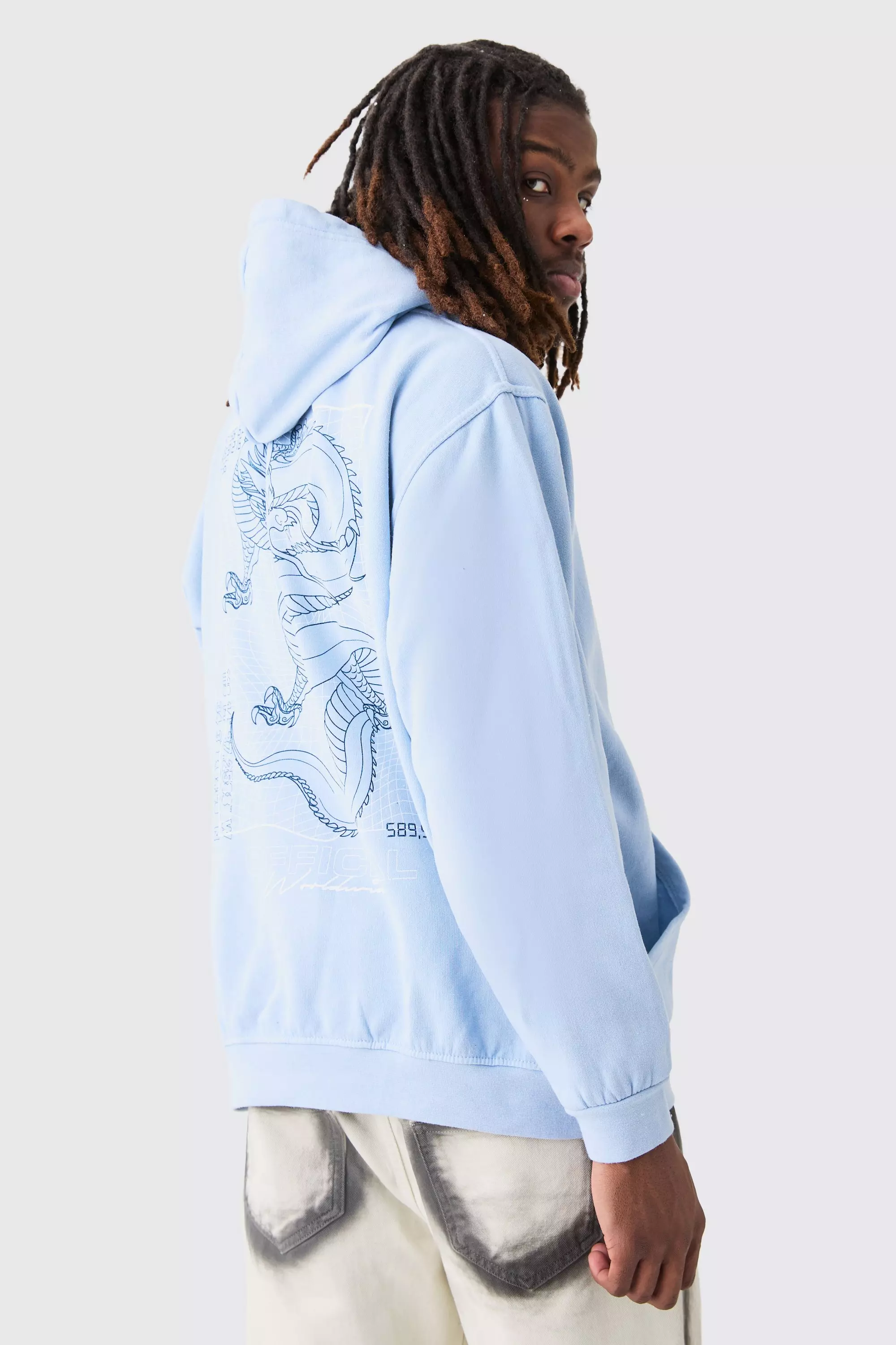 Oversized Overdyed Dragon Graphic Hoodie