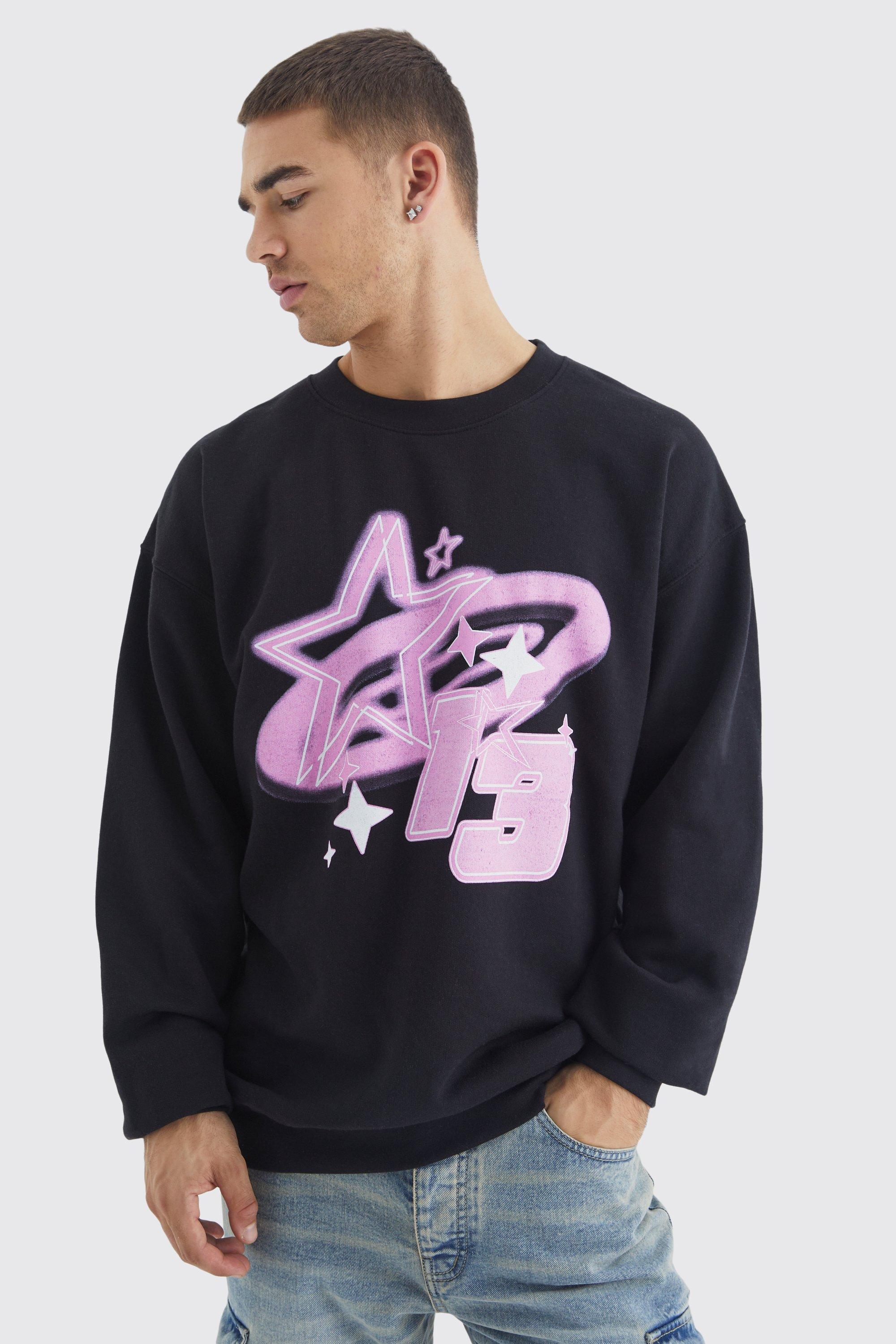 Mens Black Oversized Limited Edition Graphic Sweatshirt, Black