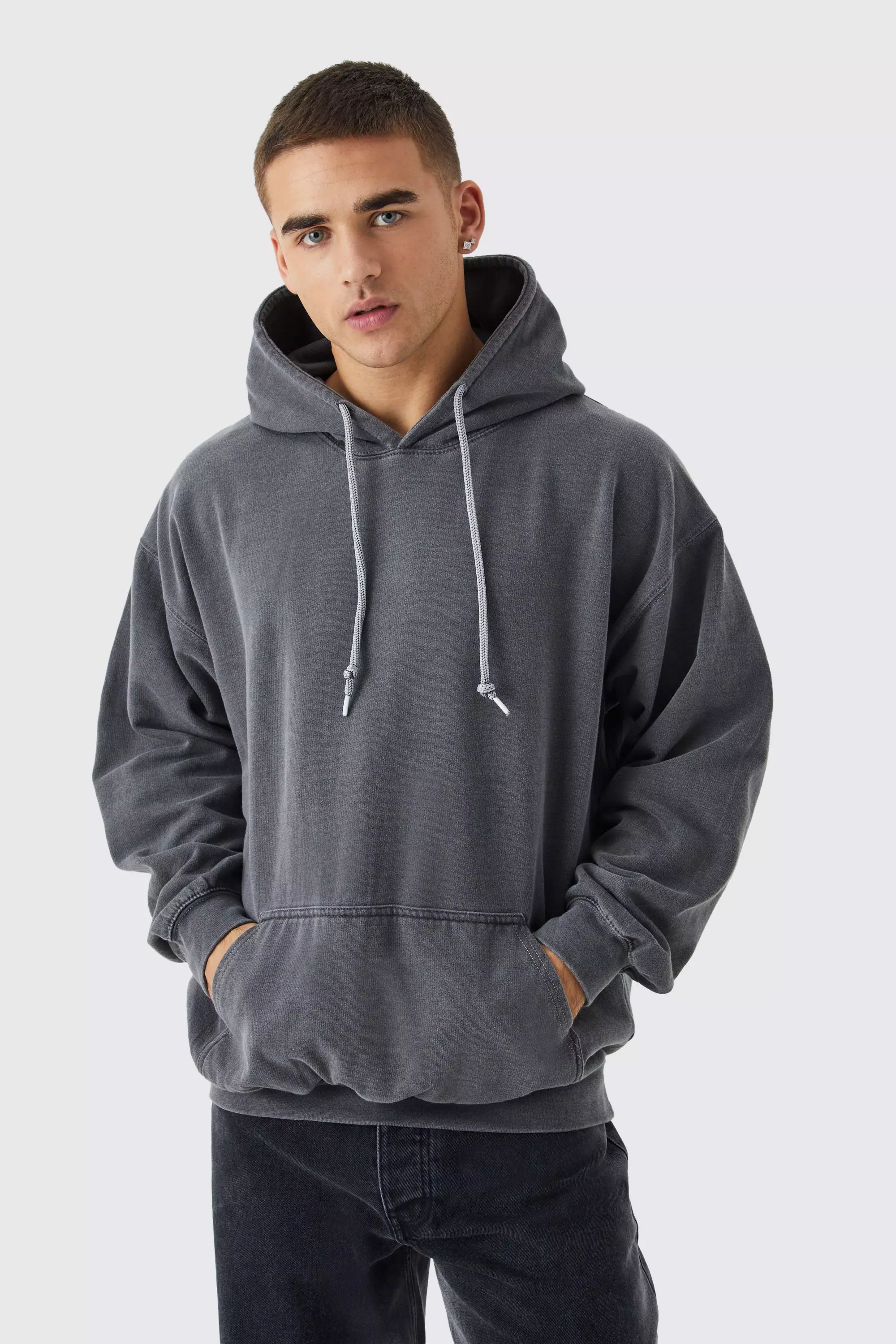 Charcoal Oversized Washed Zip Up Hoodie