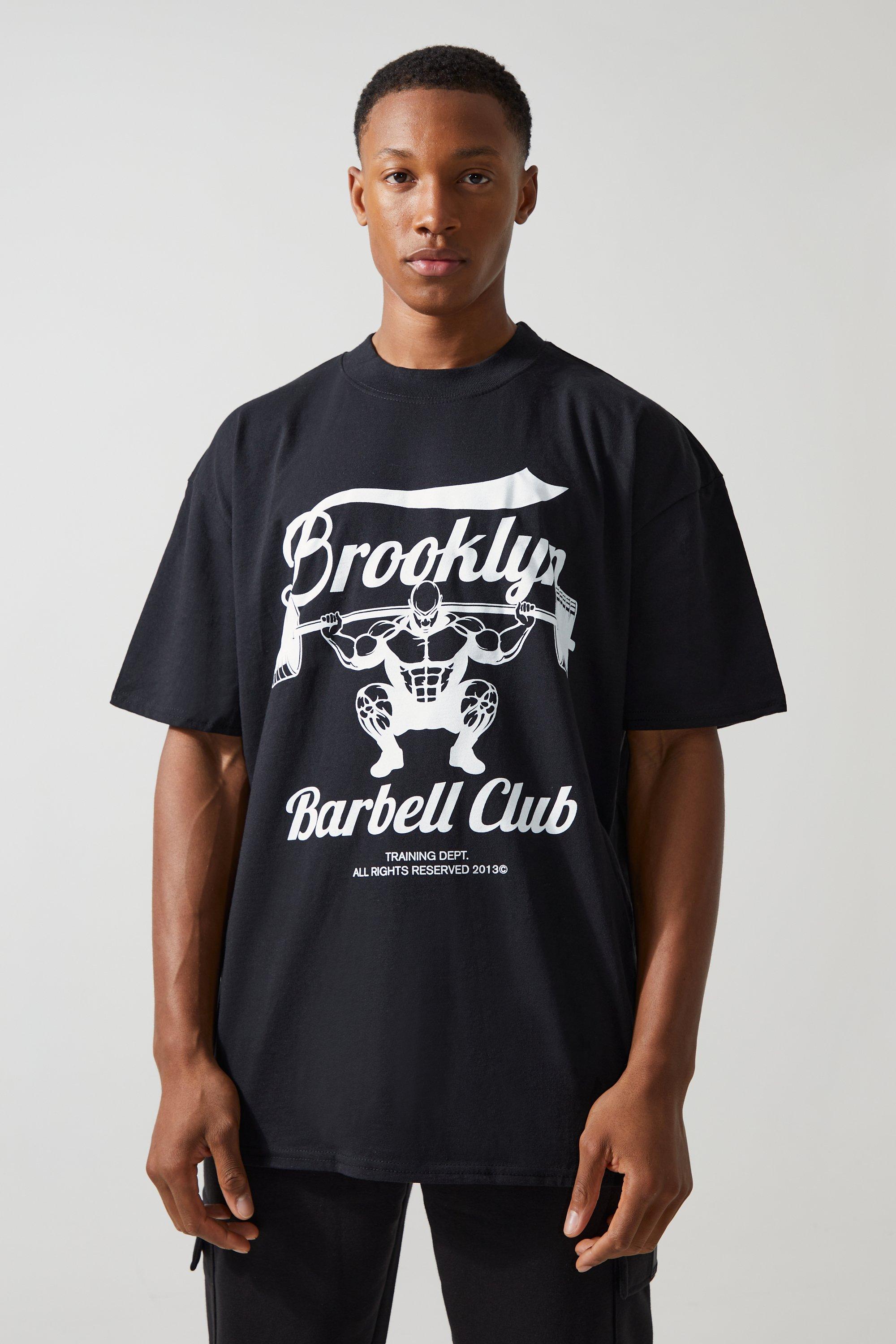 Mens Black Man Active Brooklyn Barbell Club T-shirt, Black
