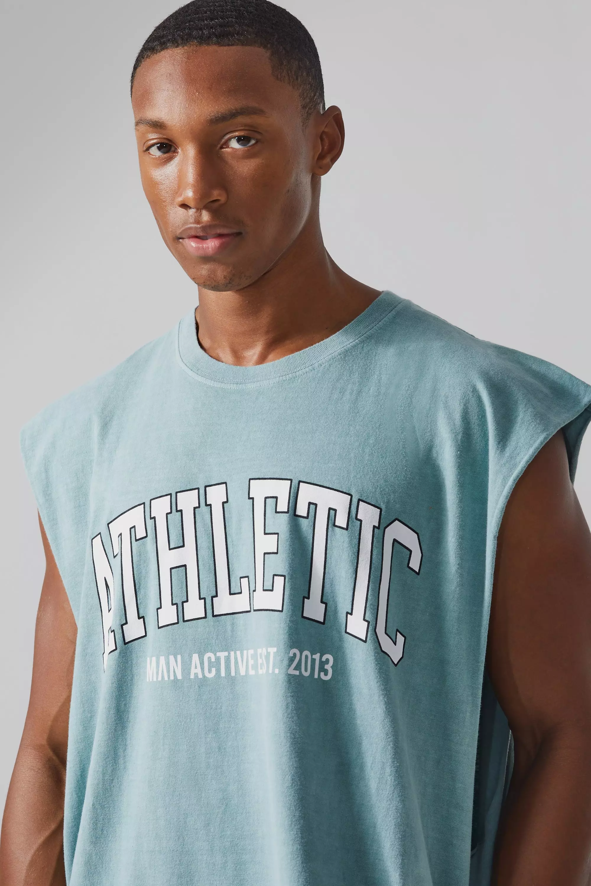 1800. Viscose Oversized Cutoff Gym Workout Tank For Men Grey