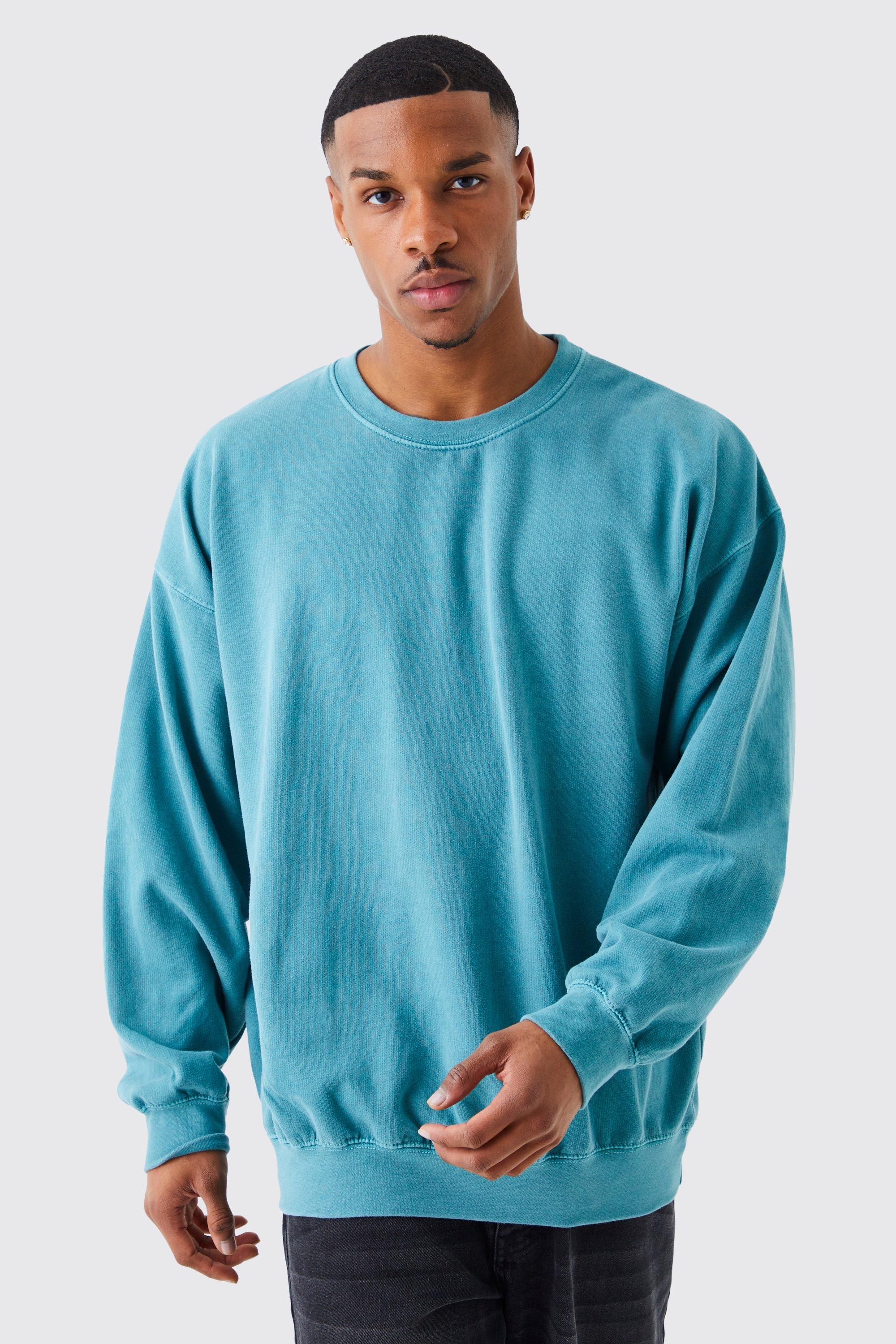 Mens Blue Oversized Acid Wash Sweatshirt, Blue