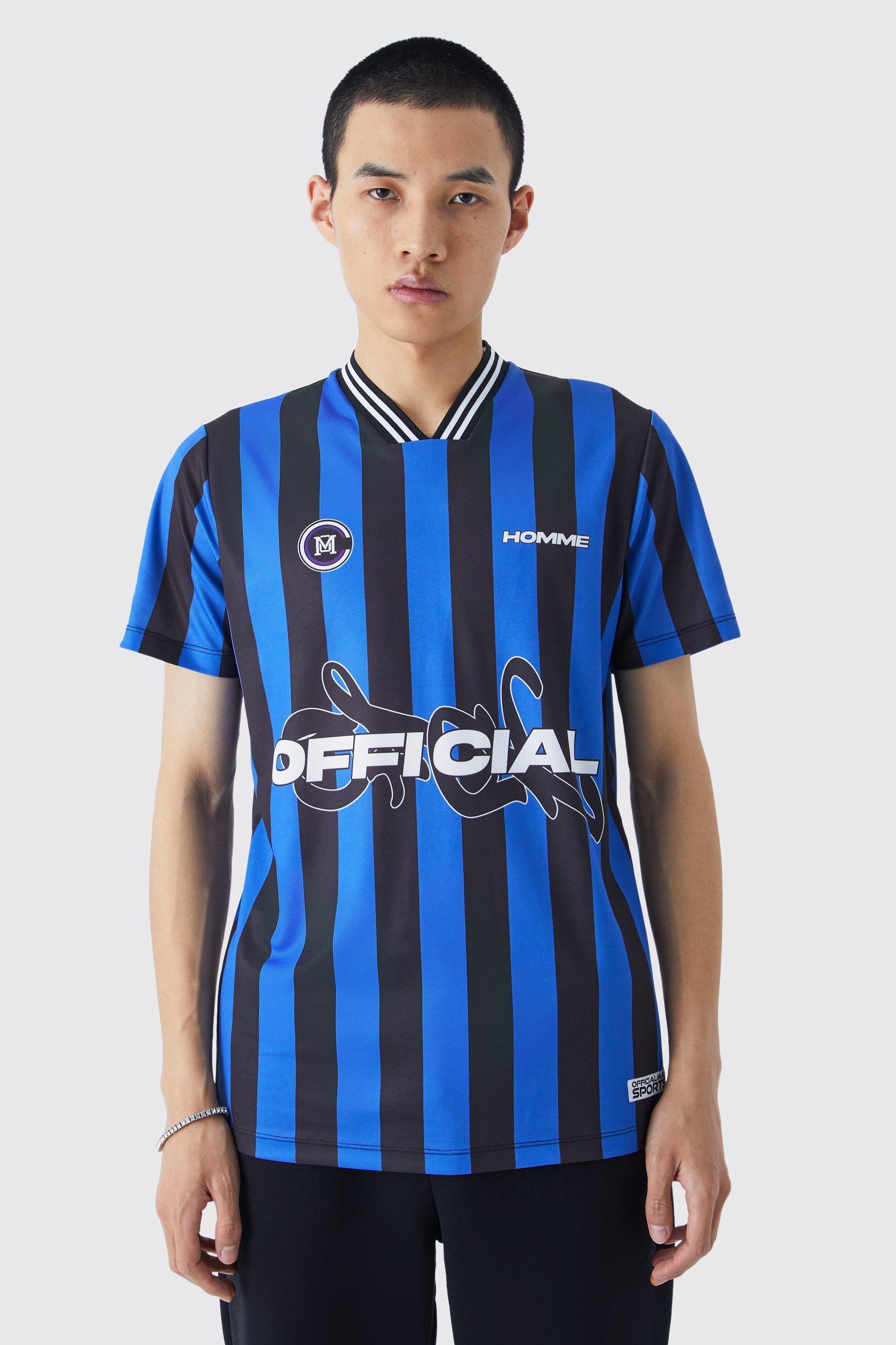 Mens Blue Stripe Official Football Shirt, Blue