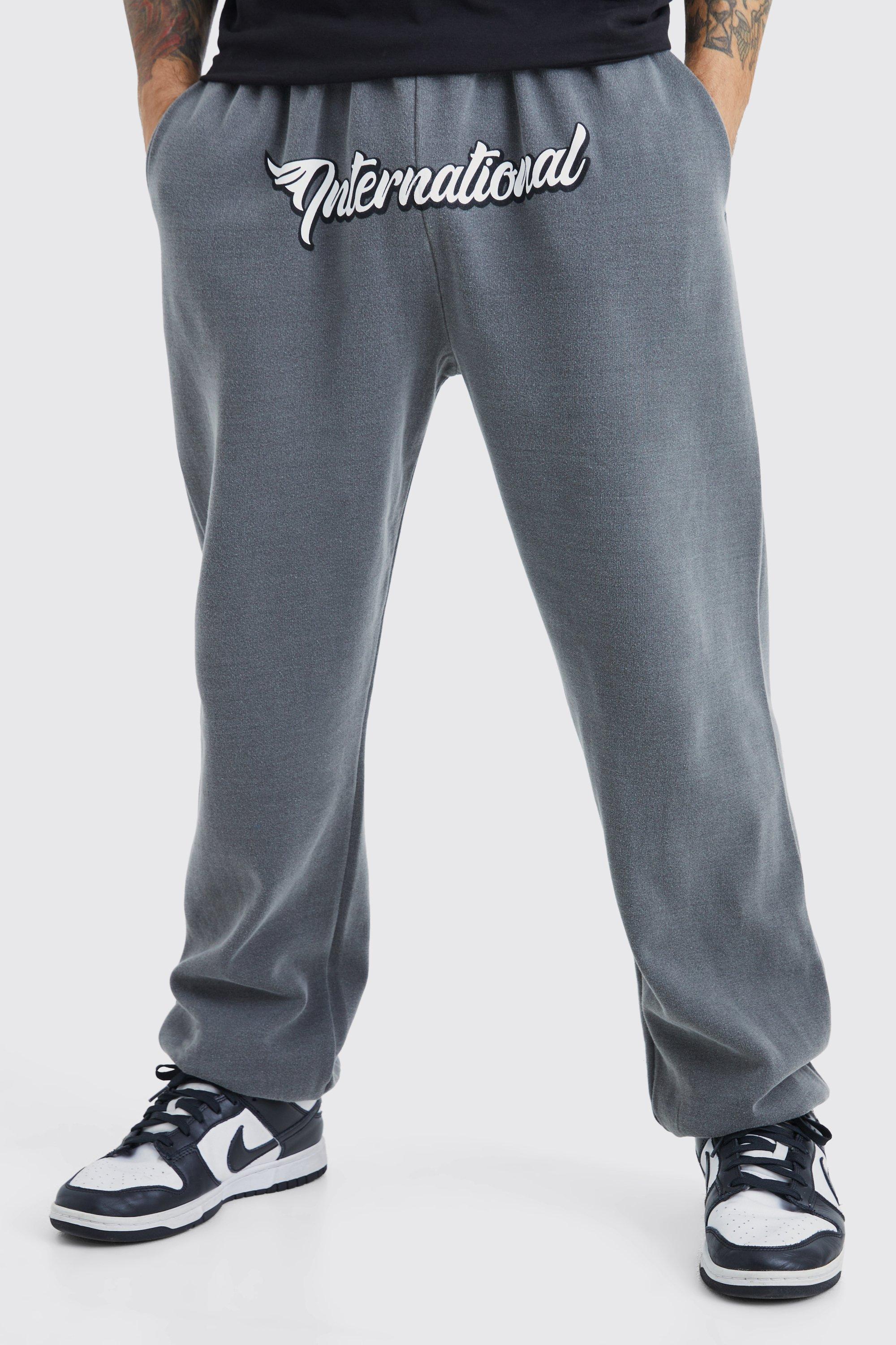 Mens Grey Oversized Worldwide Crotch Graphic Jogger, Grey