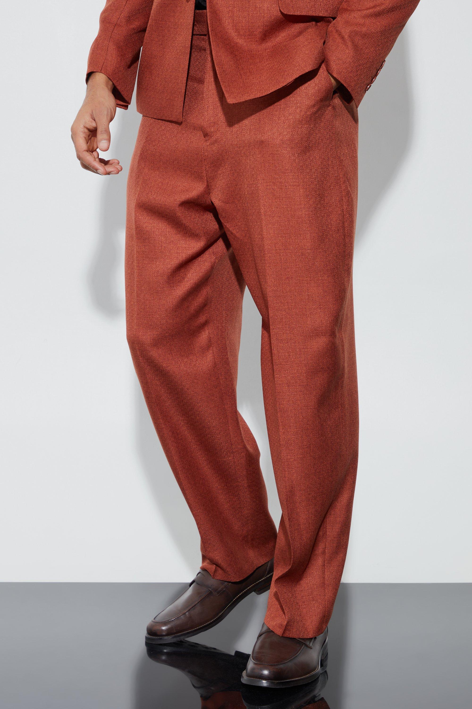 pantalon de costume large texturé homme - orange - 28, orange