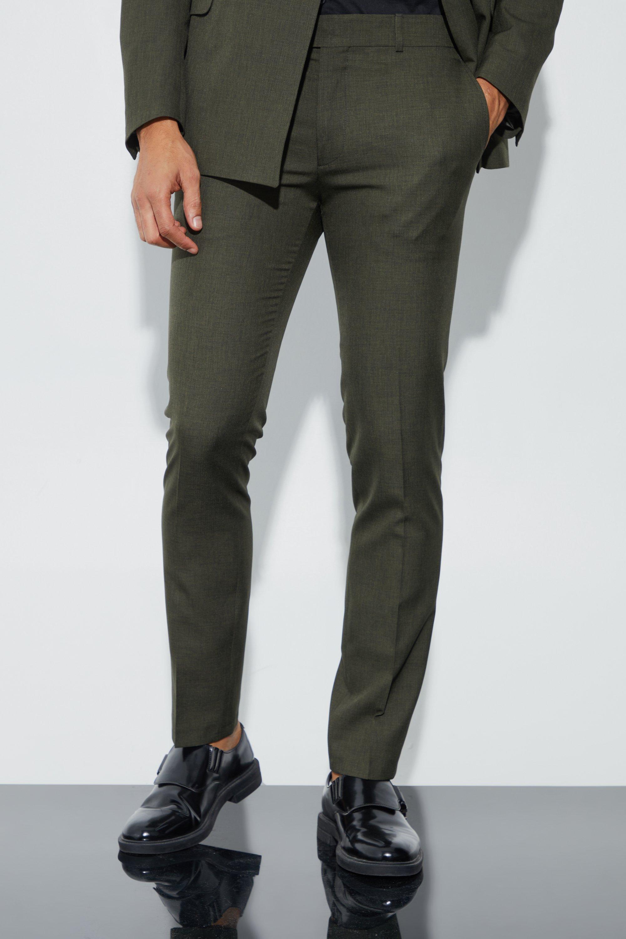 Mens Green Skinny Micro Texture Suit Trousers, Green