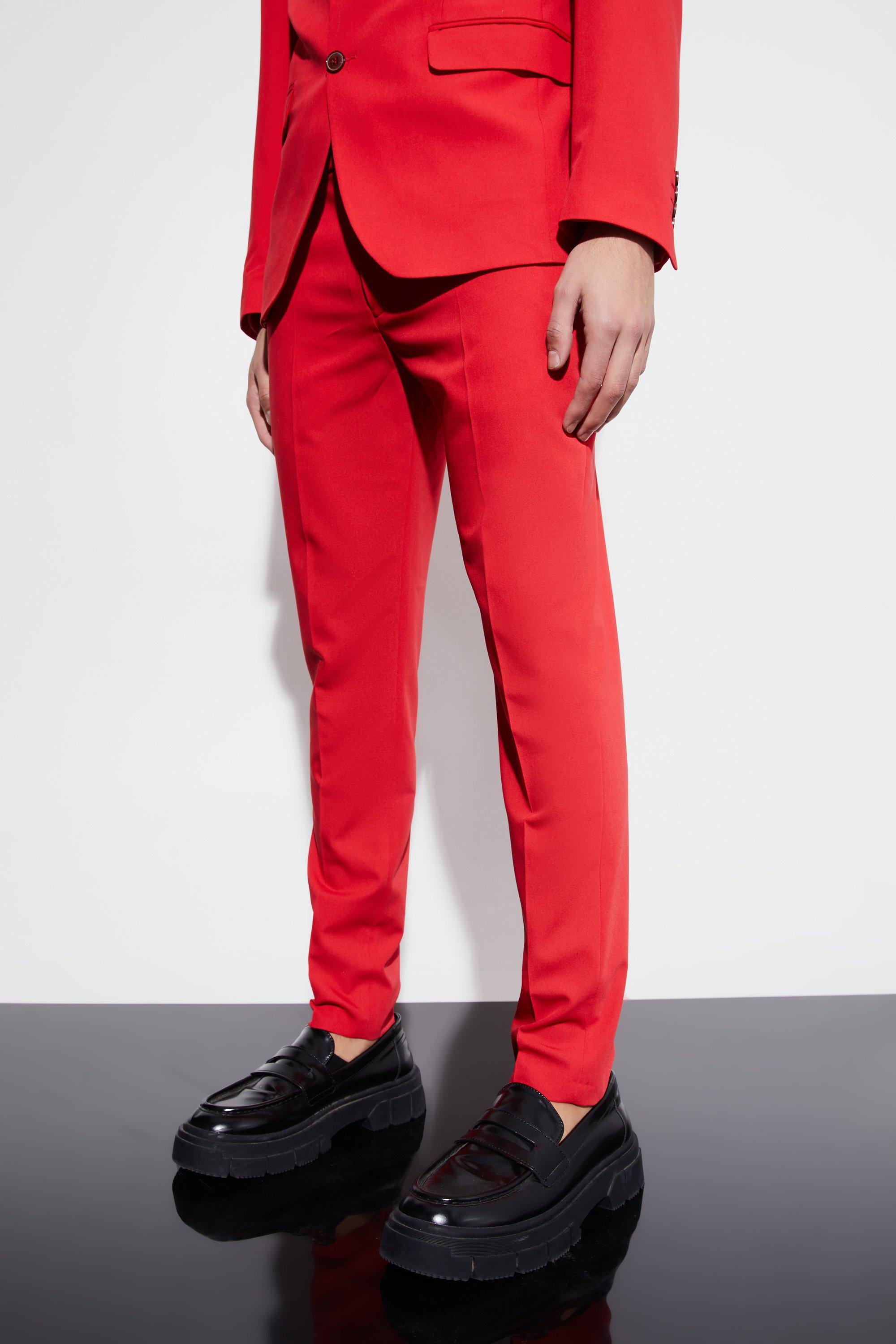 Mens Red Super Skinny Suit Trousers, Red