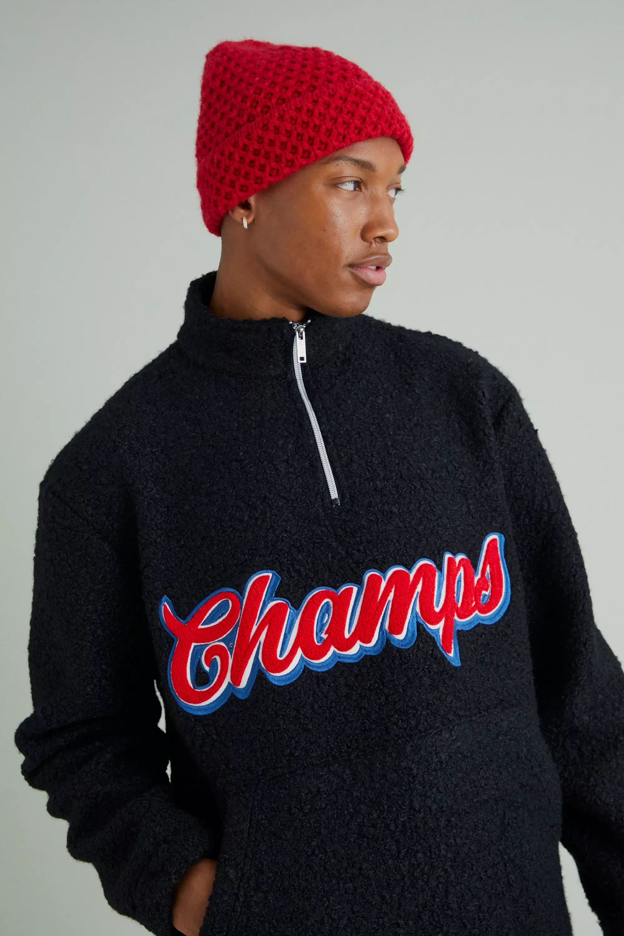 Oversized 1/4 Zip Boucle Applique Sweatshirt