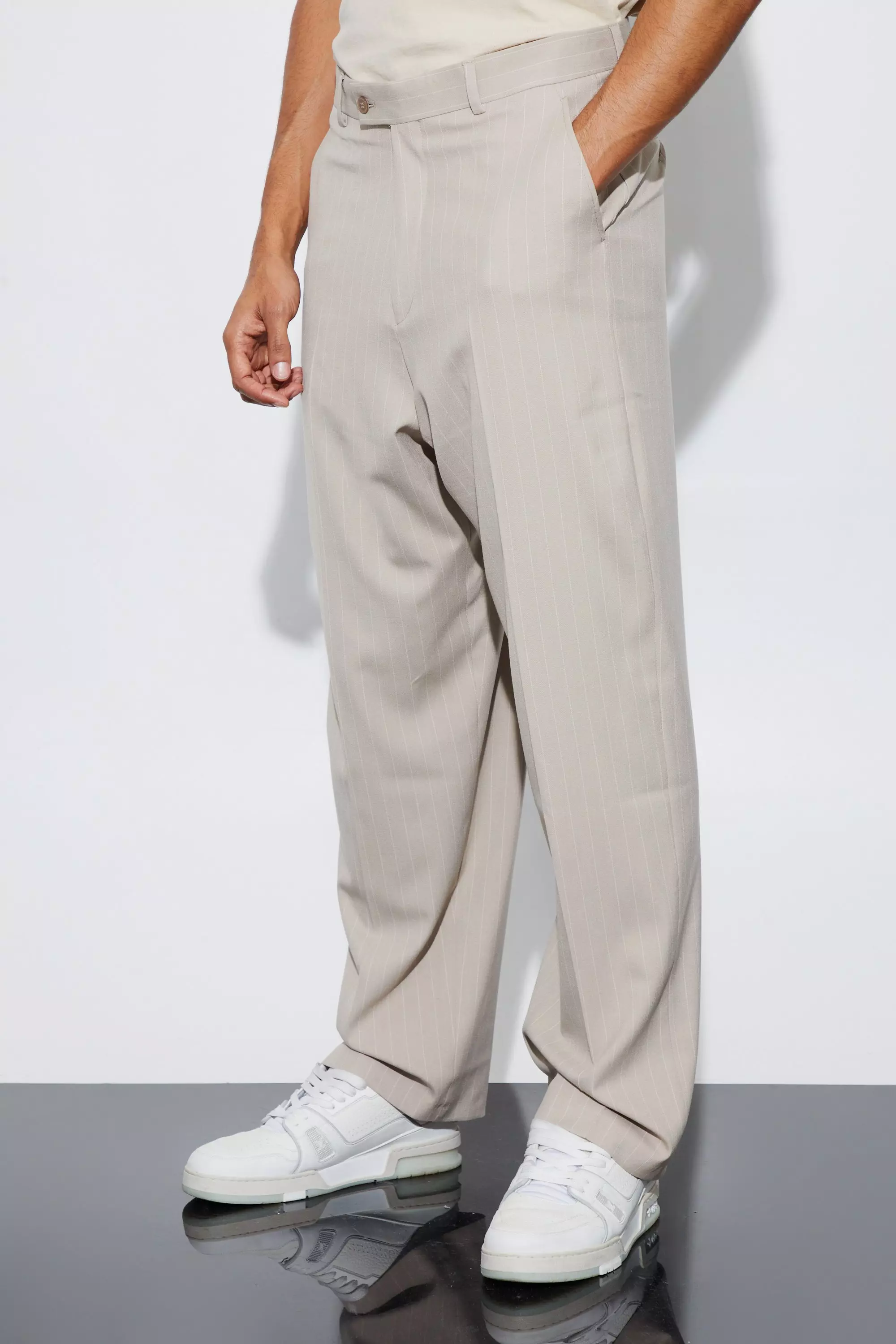 Gray pinstripe pants for men in relaxed cut