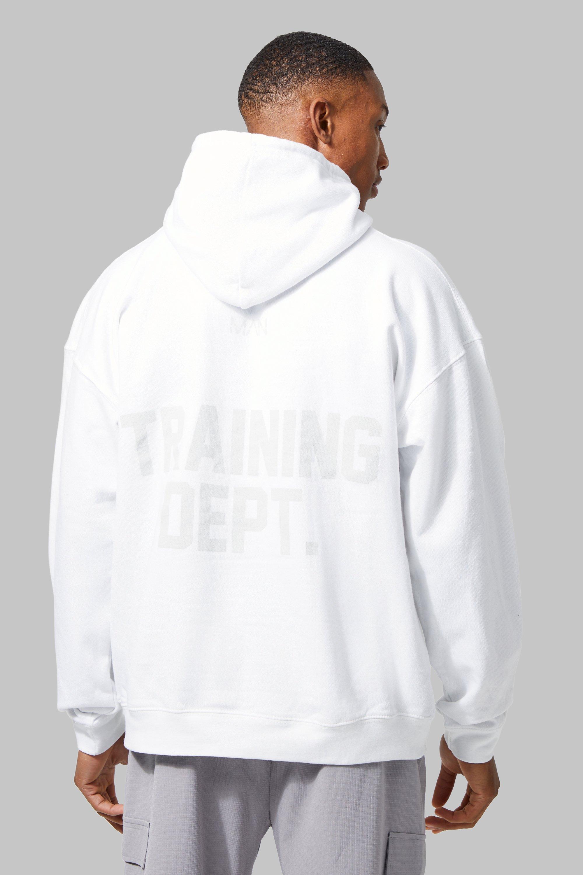 Mens White Man Active Oversized Training Dept Hoodie, White