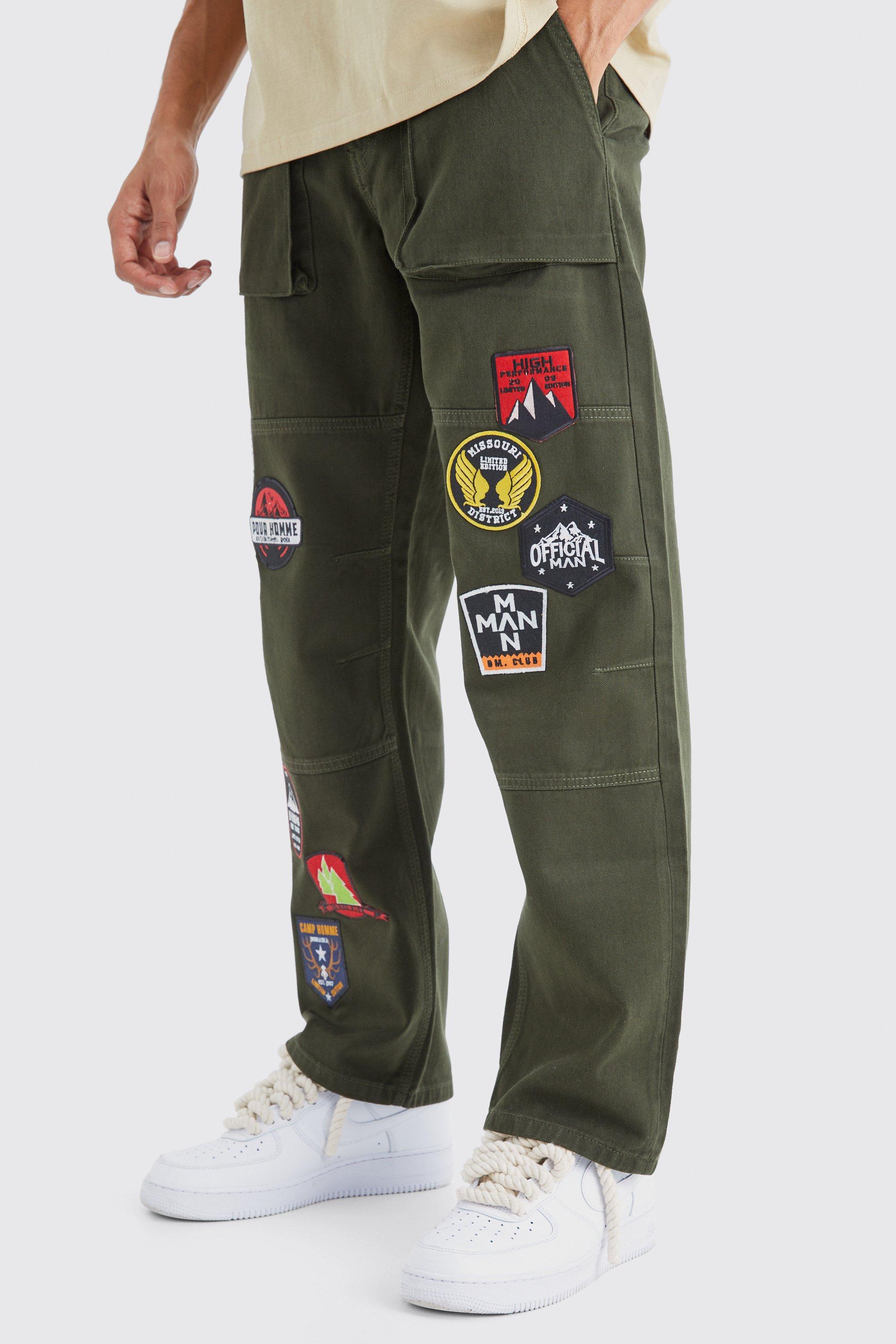 pantalon cargo large à écusson homme - kaki - 32, kaki