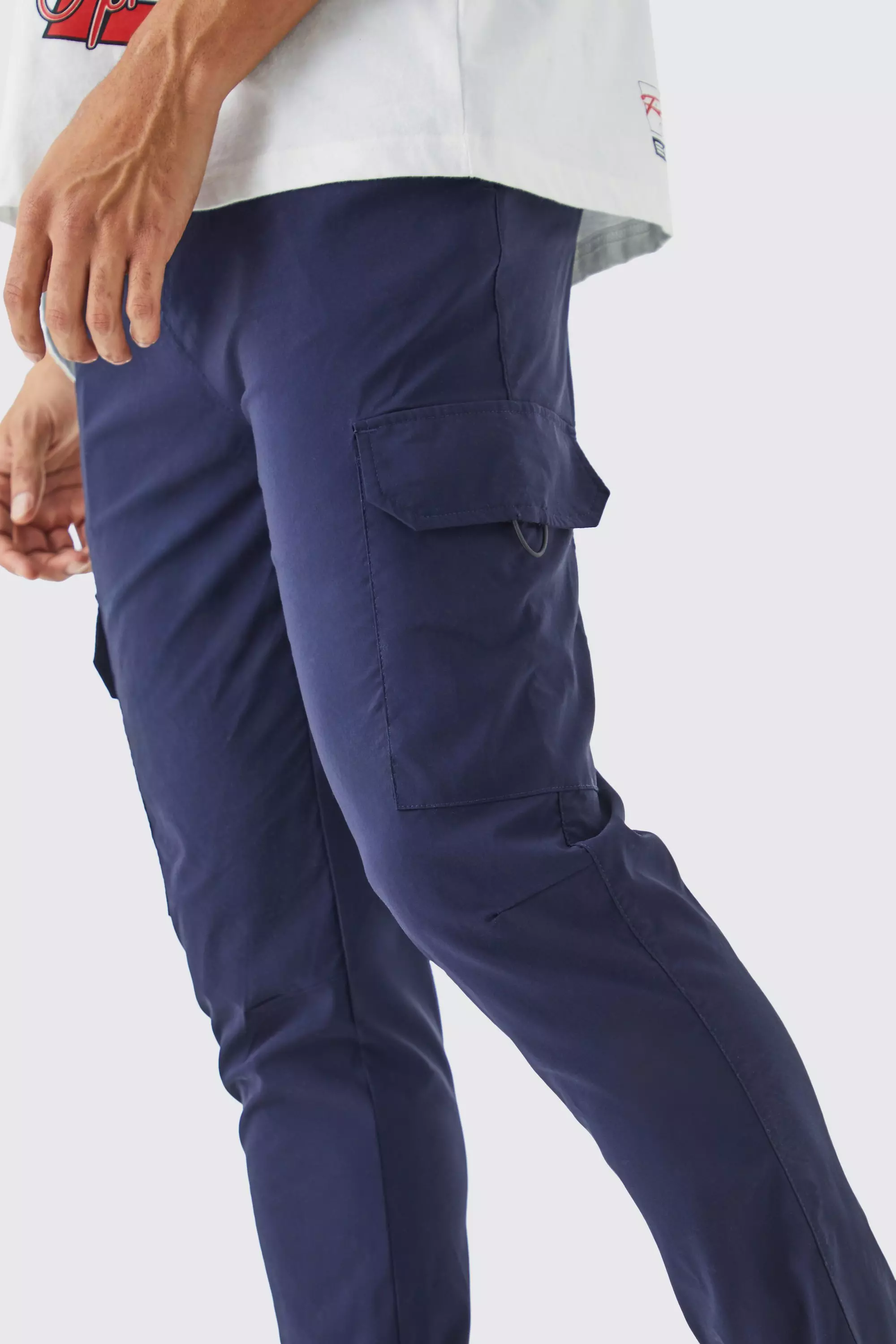 Buy Navy Blue Slim Cotton Stretch Cargo Trousers from the Next UK online  shop