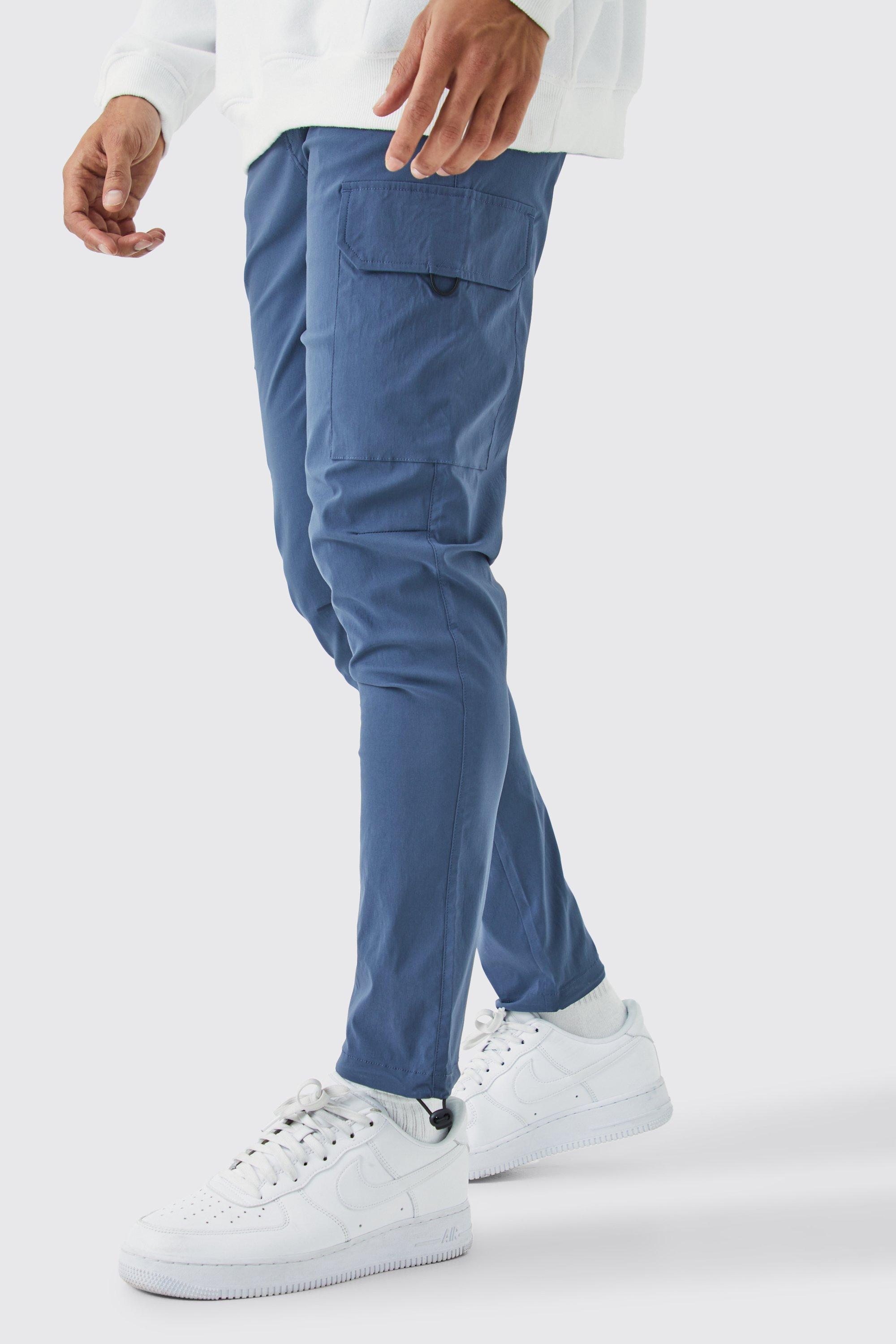 Mens Grey Elastic Lightweight Stretch Skinny Cargo Trouser, Grey
