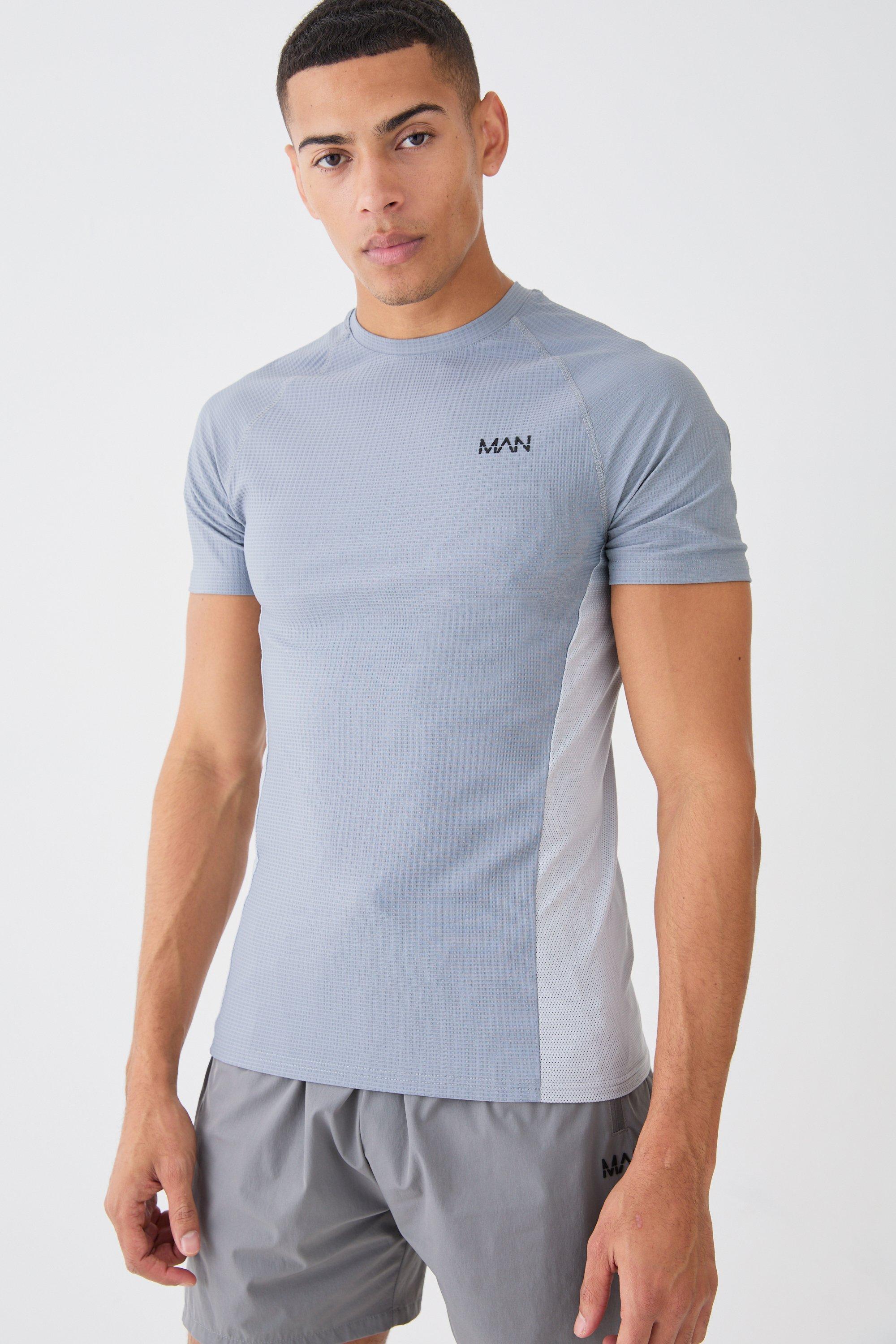 Mens Grey Man Active Muscle Fit Colour Block T-shirt, Grey