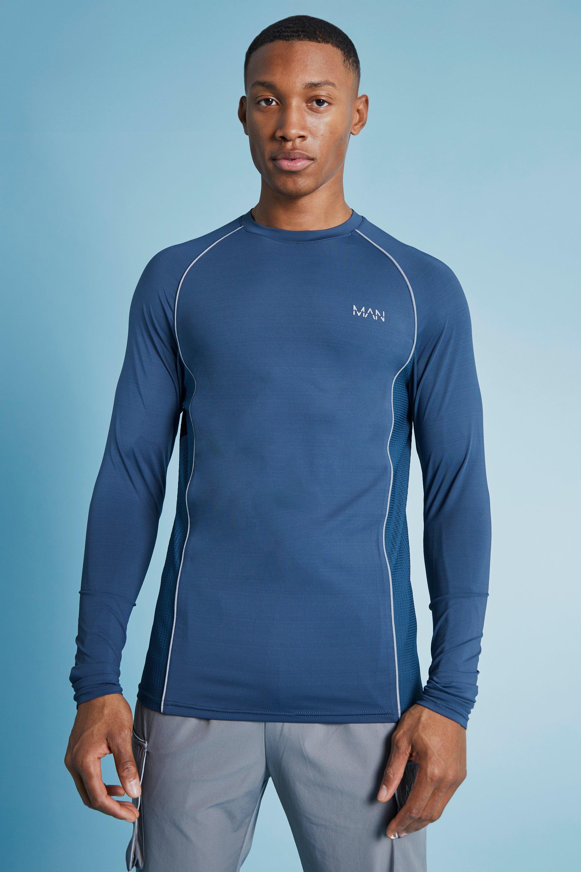 Mens Blue Man Active Muscle Fit Long Sleeved Top, Blue