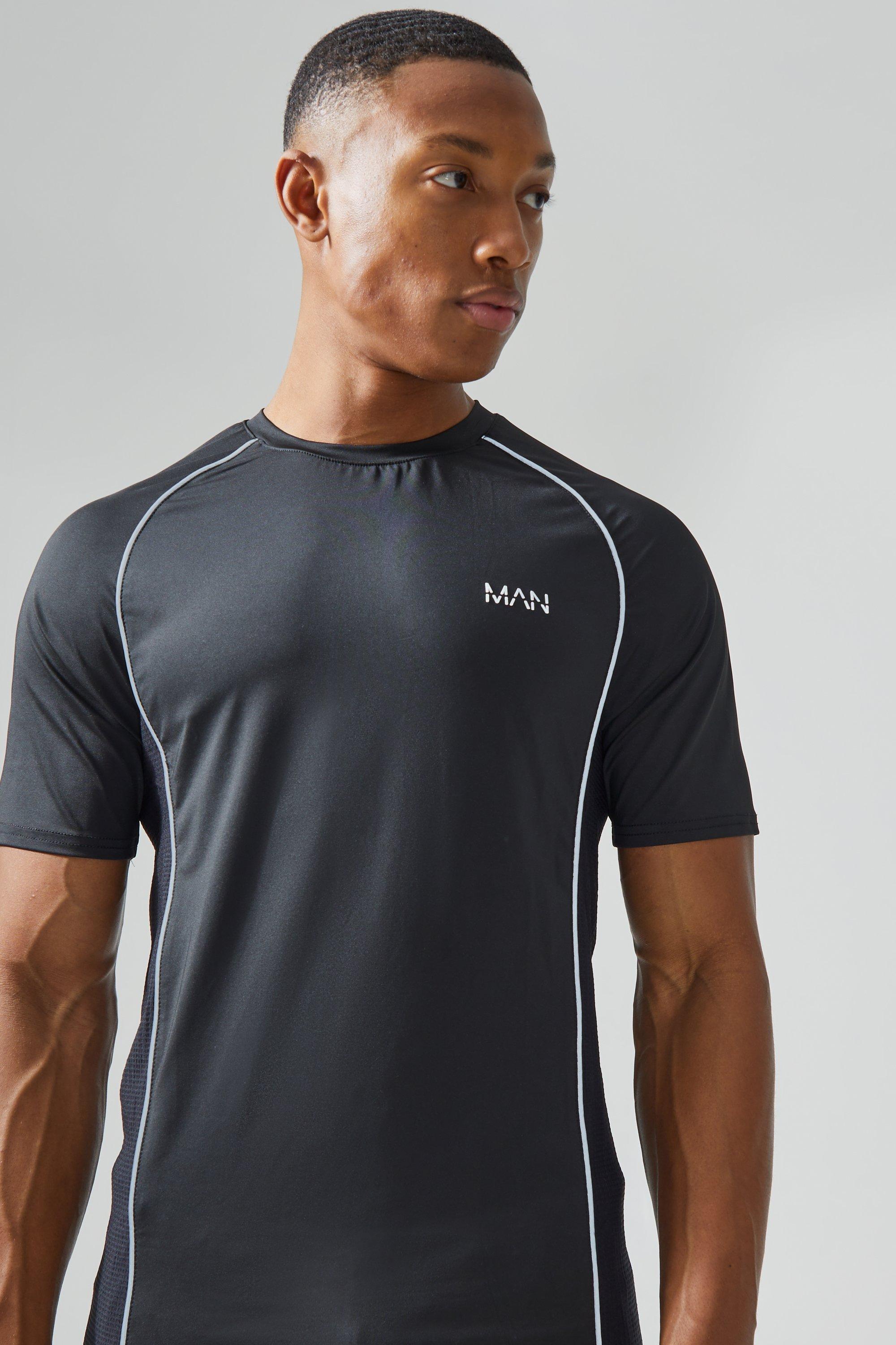 Mens Black Man Active Muscle Fit Panelled T-shirt, Black