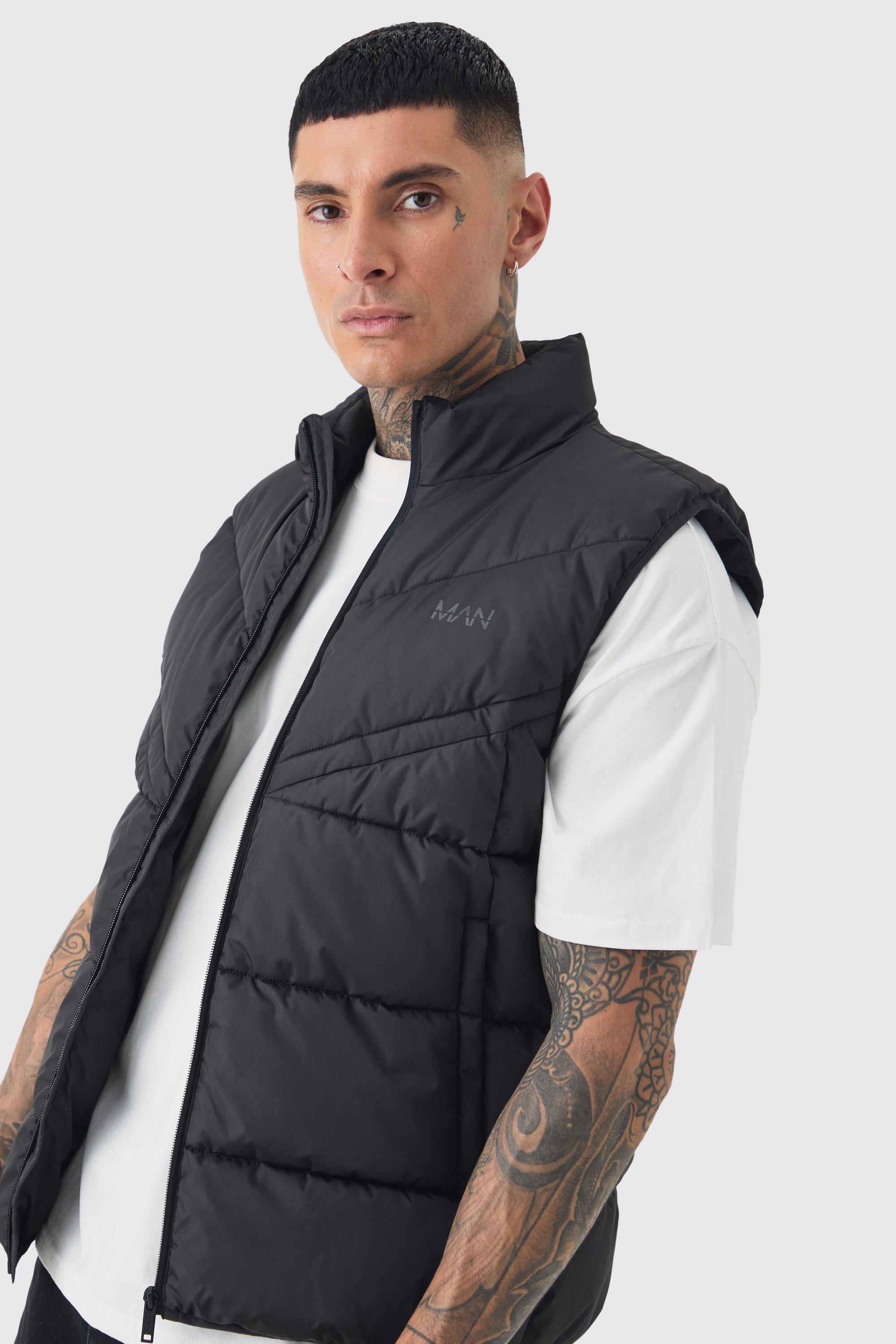 Mens Black Tall Man Dash Quilted Funnel Neck Gilet, Black