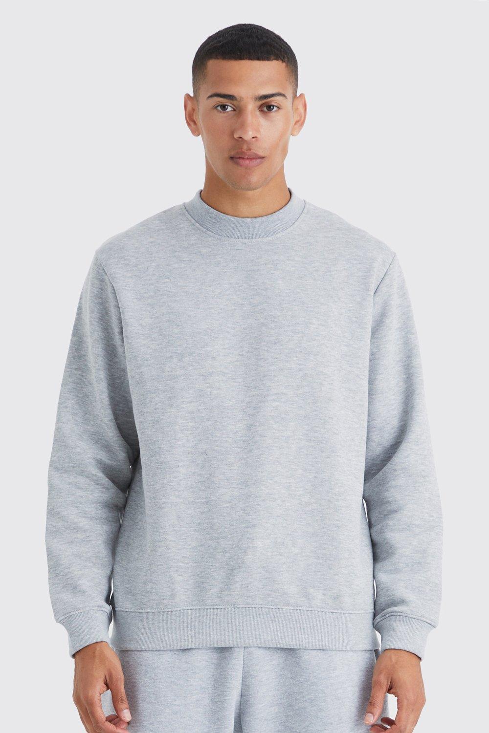 Mens Grey Basic Extended Neck Sweatshirt, Grey