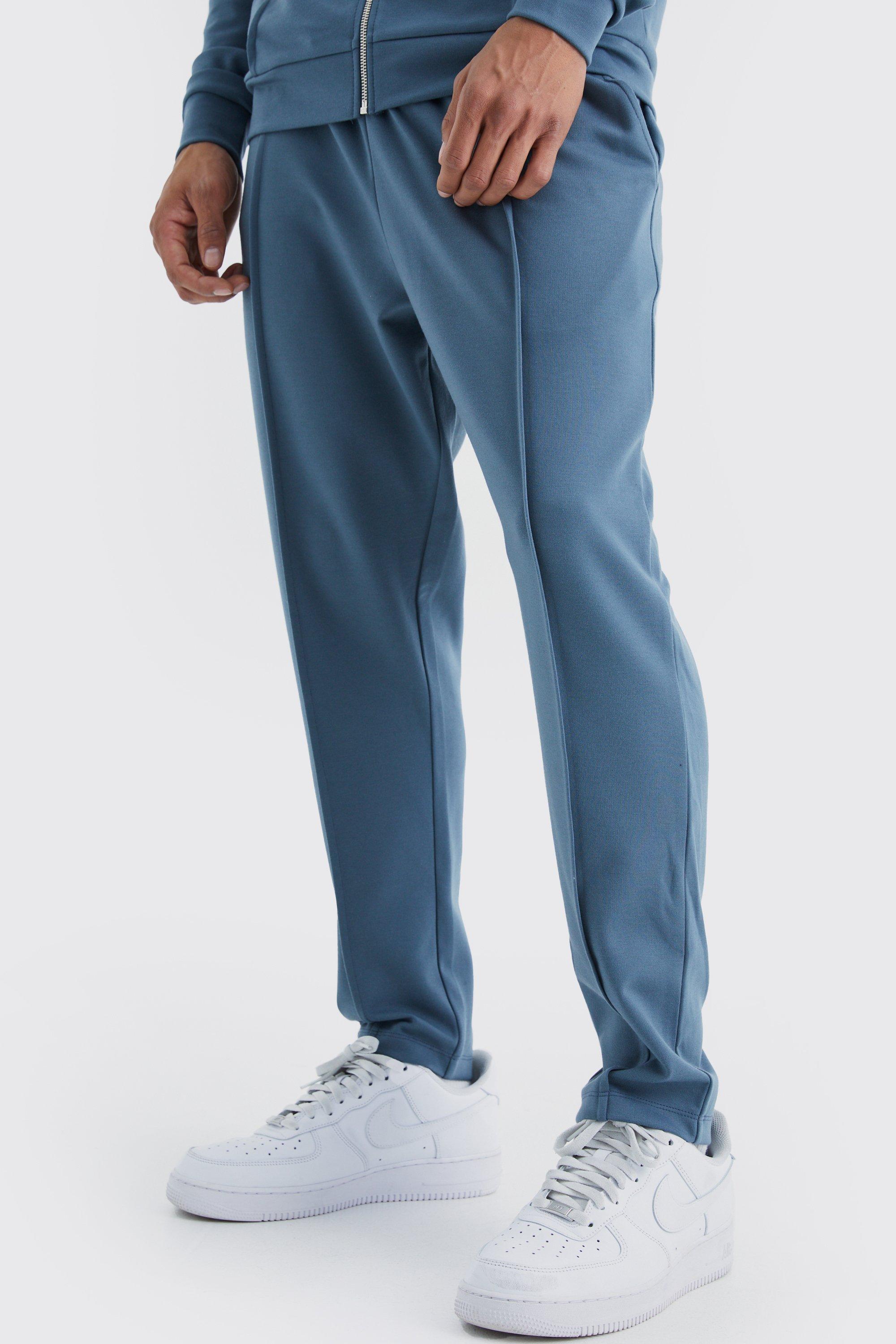 Image of Pantaloni tuta alla caviglia affusolati Slim Fit con nervature e vita elasticizzata, Azzurro
