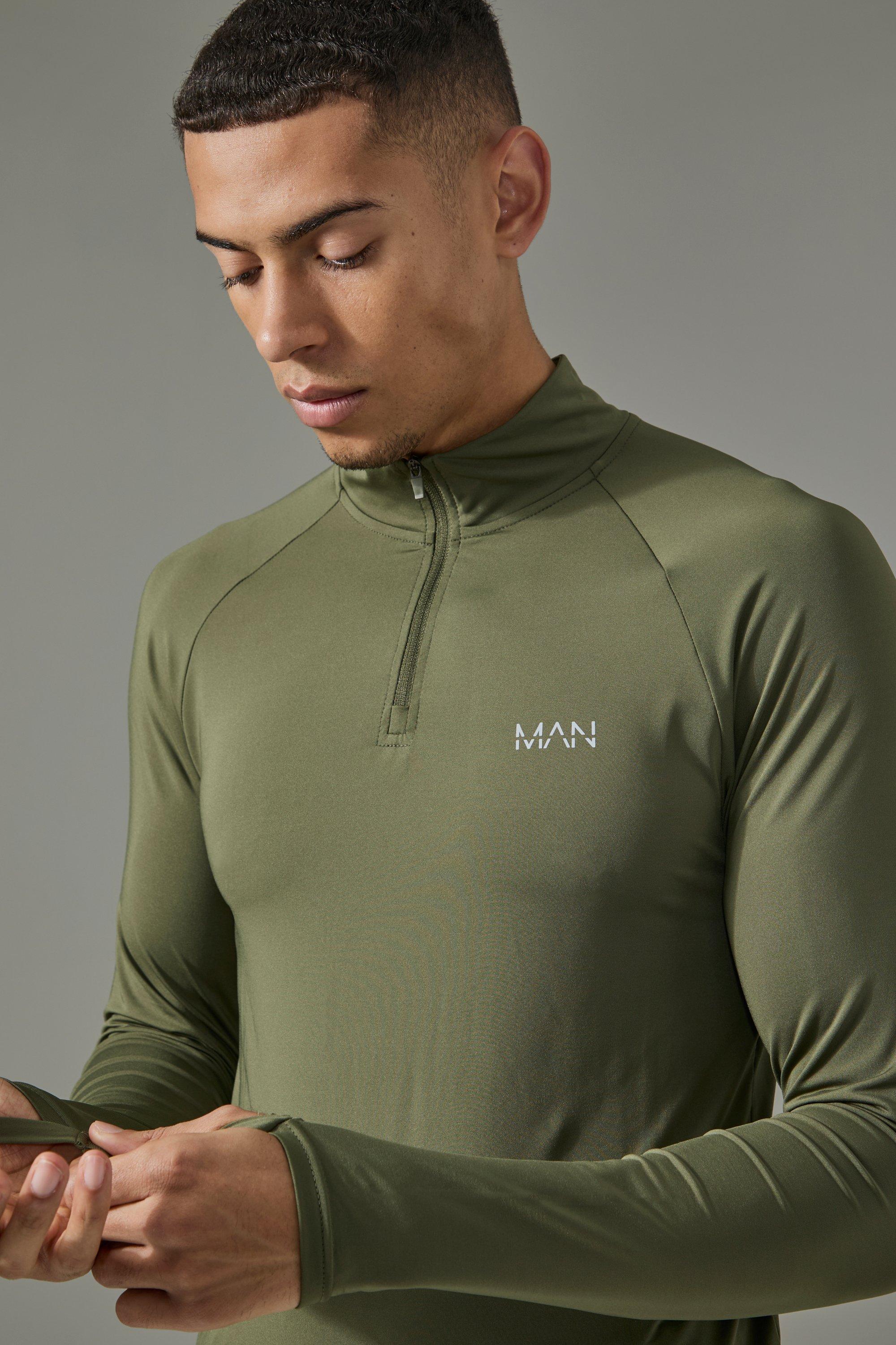 Top attillato Man Active con maniche raglan e zip corta, Verde