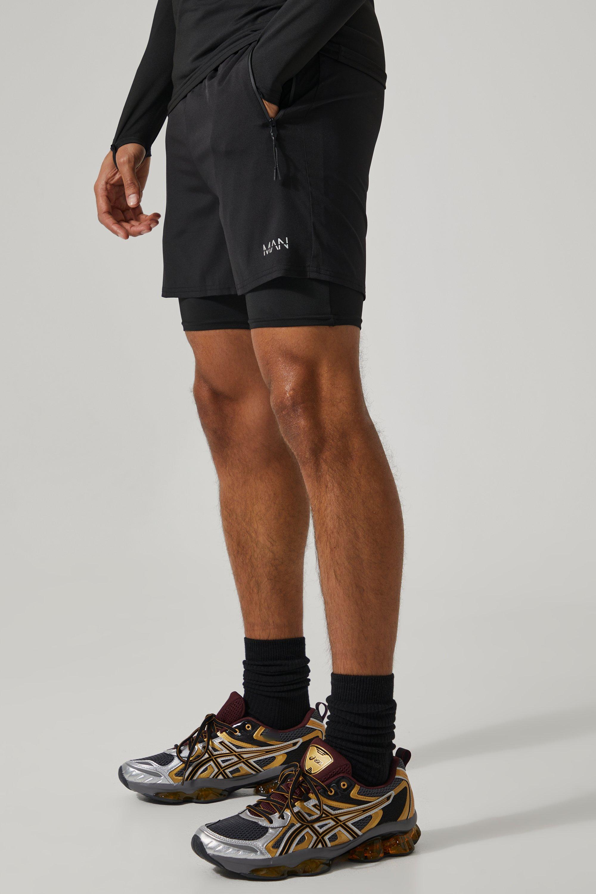Mens Black Man Active Gym 5inch 2-in-1 Regular Fit Short, Black